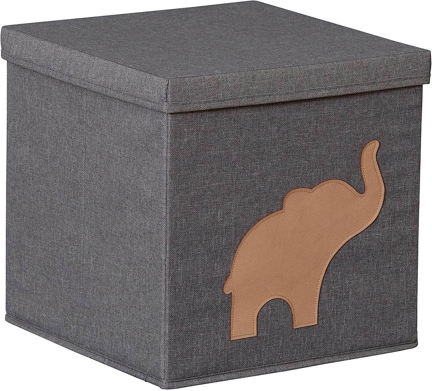 Love it Store It Premium Storage Box with Lid – Linen – Folding – Wooden Reinforcements – Kallax Compatible – 30 x 30 x 30 cm – Elephant Pattern, Grey