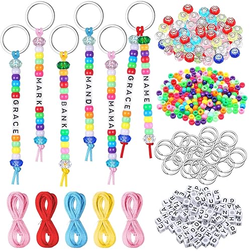 Landical 564 Pcs DIY Bead Keychain Kit Key Chain Making Craft Adjustable Letter Beads String Mama Gift Alphabet Bead Jewelry Key Ring Backpack Accessories for Party Favor(Classic,Candy Color) - Candy Color - Classic