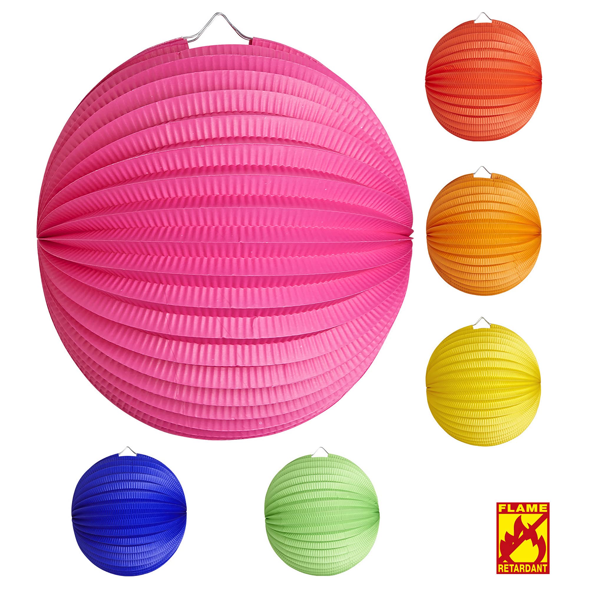 Widmann UNICOLOR PAPER LANTERN BALL flame retardant 25 cm 6 cols ass Decoration for Part, Multicoloured
