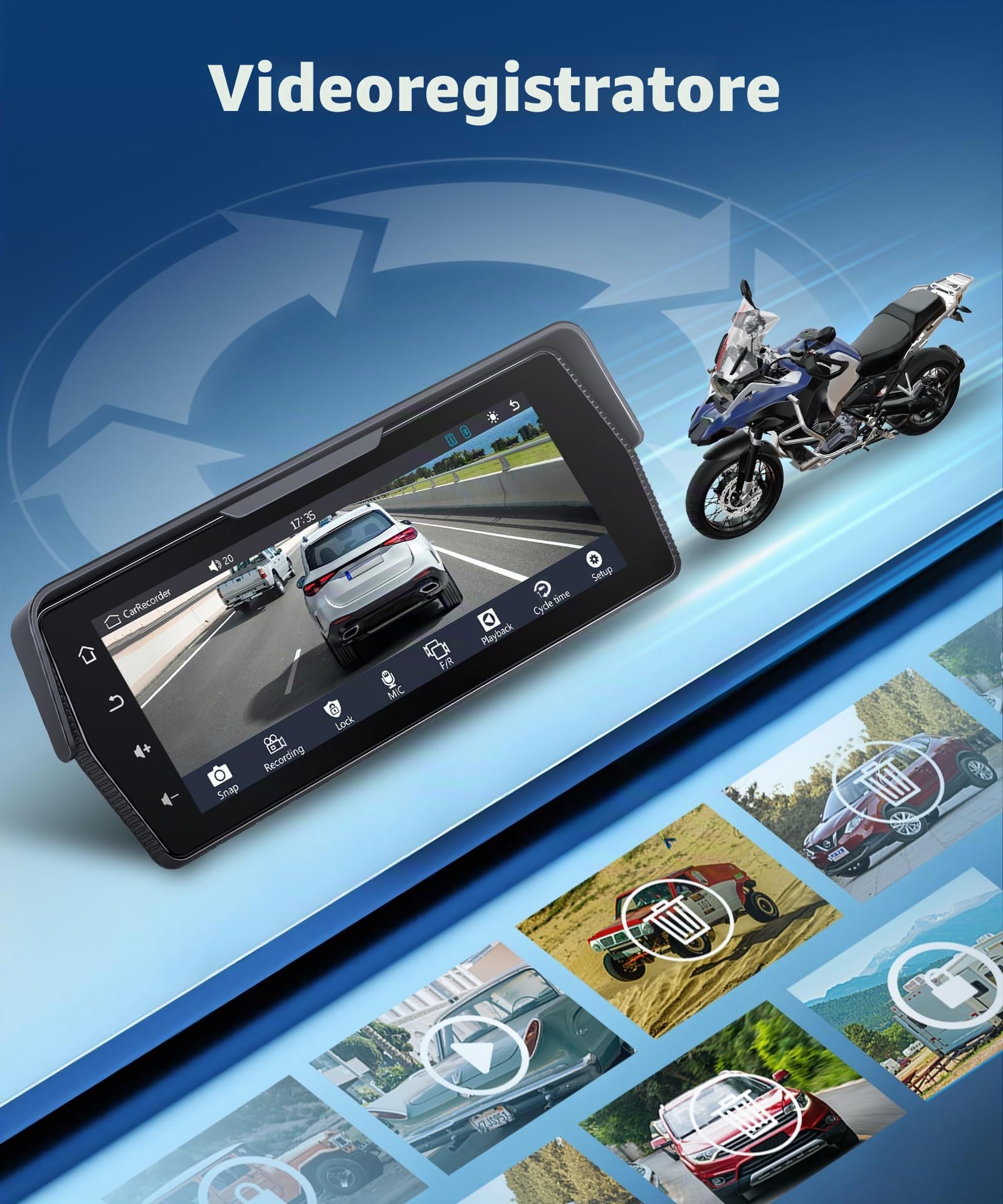 Rimoody Wireless Carplay Display Motociclo con Dashcam 2 Telecamera Fronte e Retro, 6.86 Pollici Touchscreen Portatile Carplay Android Auto Schermo per Motorbike con Mirror Link/Bluetooth/IP68 étanche
