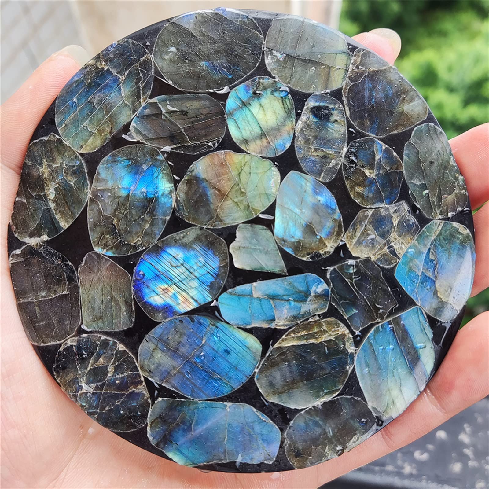Disco de labradorita Natural de 10-11cm, Cristal de Cuarzo, espectrolita, colección Feng Shui, Adornos de decoración, 1 ud.