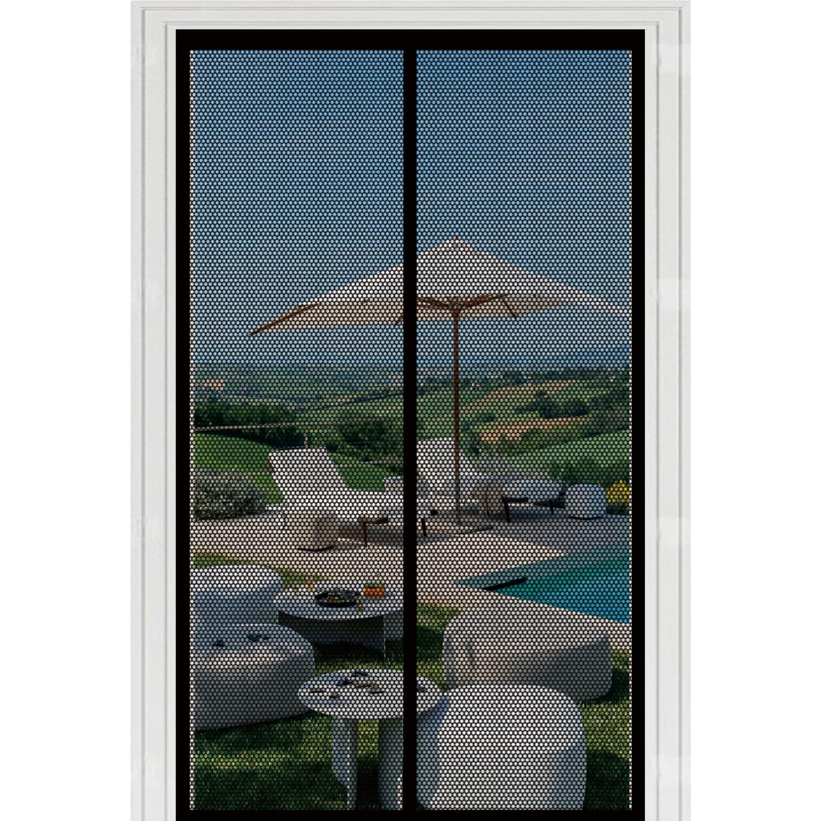 Door Fly Screen 89 x 197 cm with Powerful Magnets Automatically Closes and Magic Tape, Install Without, Keep Bugs Out, Patio Curtain Insect Mesh for Patio Door, Black