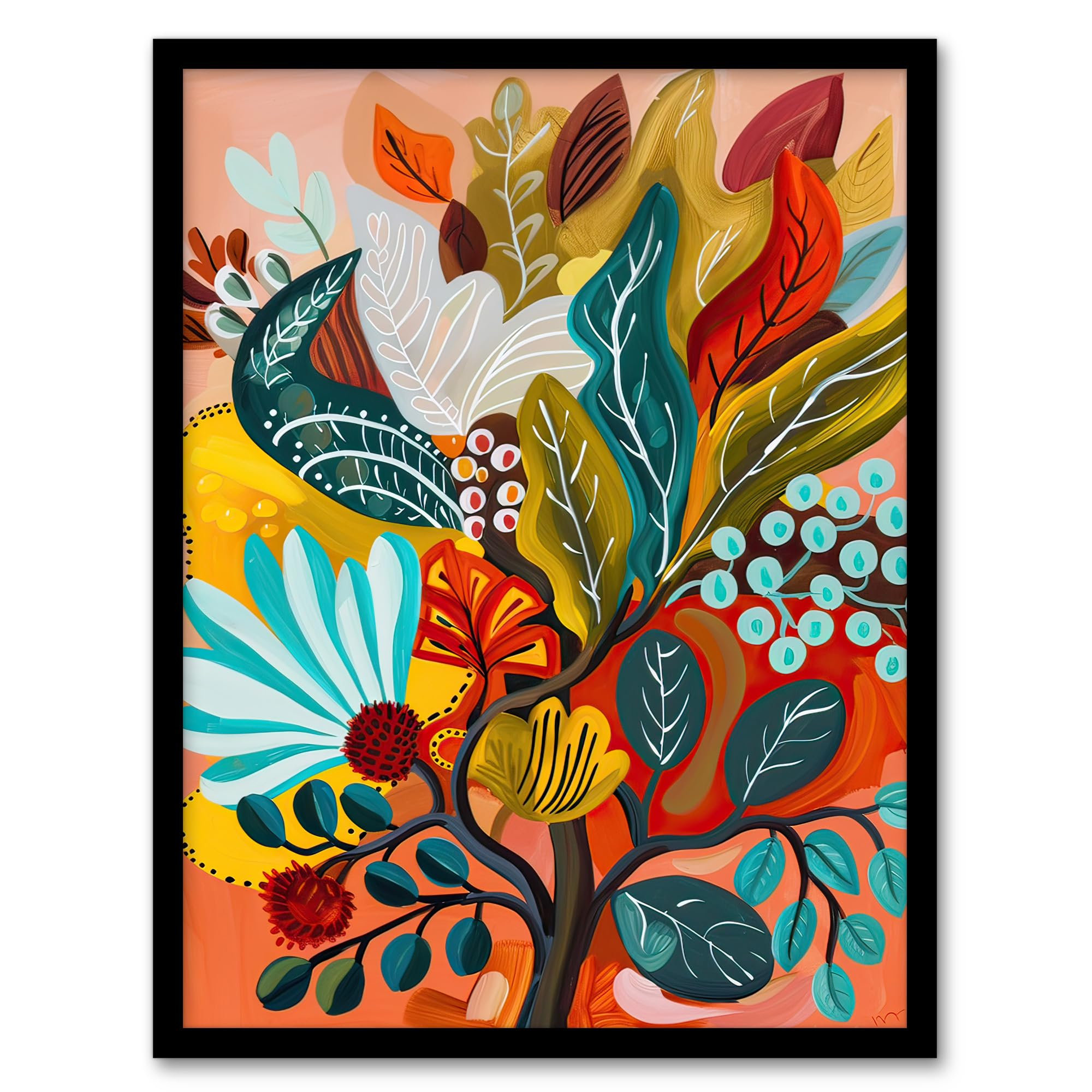Artery8 Colourful Floral Botanical Bouquet Painting Living Room Art Print Framed Poster Wall Decor 12x16 inch