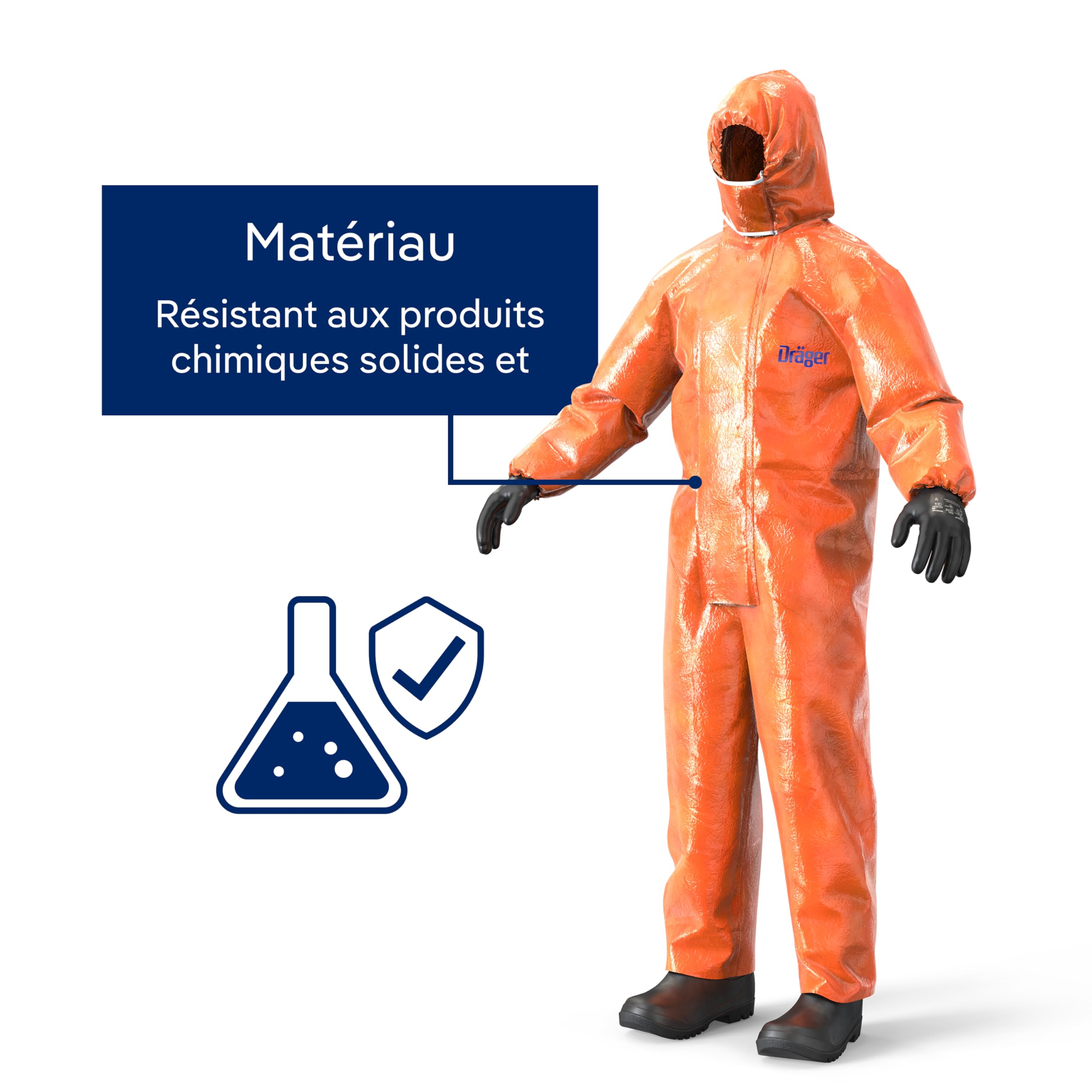 Dräger SPC 4400 Combinaison de sécurité contre des poussières et des liquides en CLF avec haute résistance chimique | Tenue en orange pour peinture et produits chimiques | Taille L