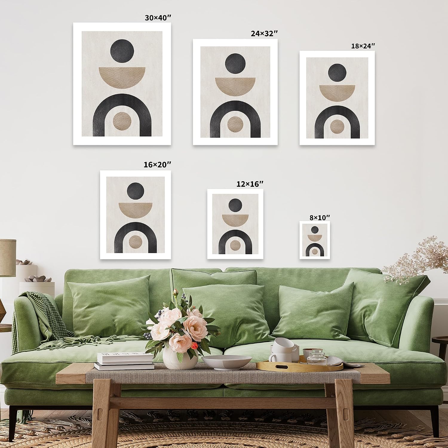 Poster Master Minimalist Canvas - Retro Abstract Print - Geometric Shapes, Black & Beige Circles, Aesthetic - Gift for Artist, Friend - Wall Decor for Home, Office - 8x10 STRETCHED Canvas