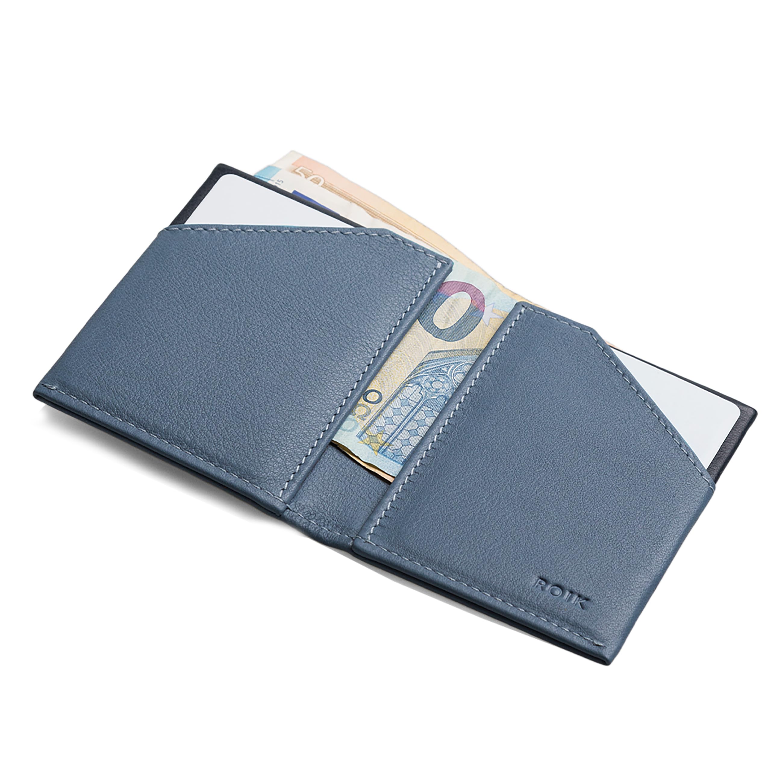 ROIK Cartera y Tarjetero para Hombre, Monedero para Mujer, Billetera Pequeña, Hasta 10 Tarjetas, 100% Piel, España - City Blue