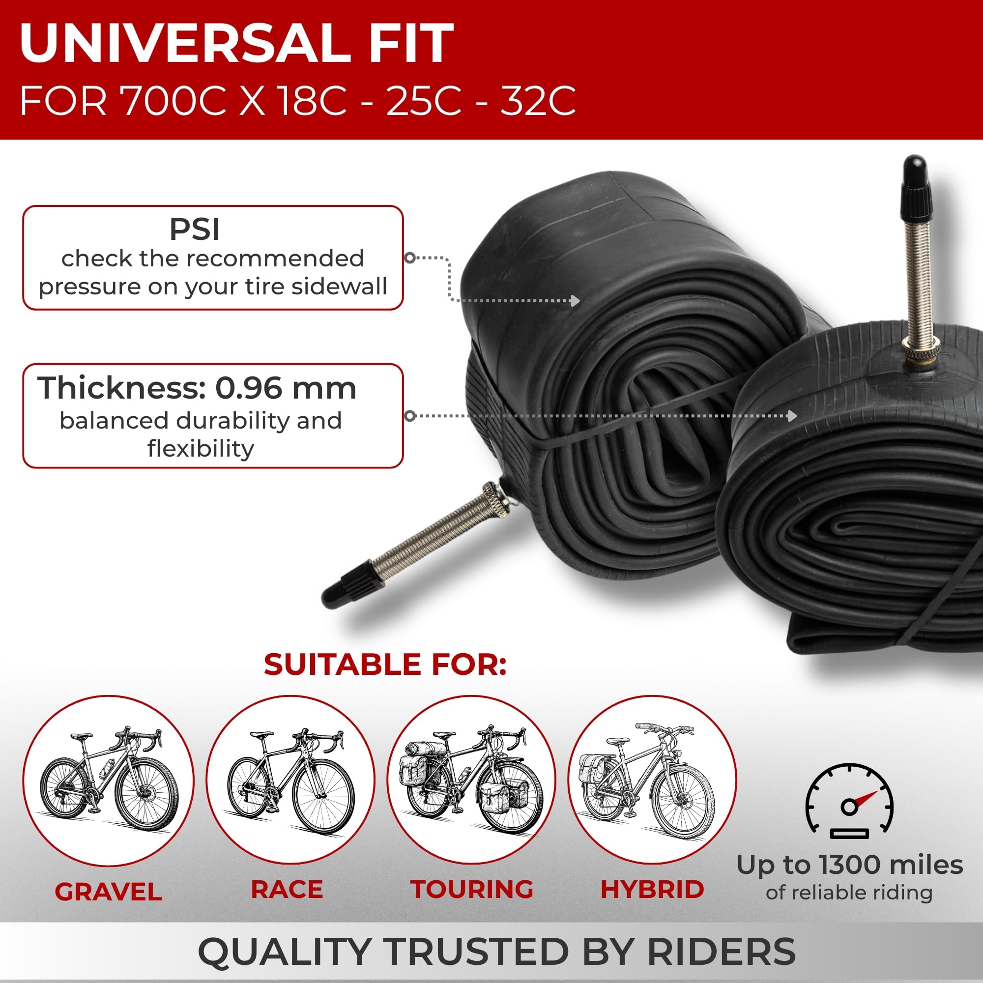 Fincci Camere daria Bici Corsa 700c x 23c x 25c x 28c x30c x 32c - Coppia Camera d'aria 28" con Presta Valvola 60mm per Copertoni - Accessori per Elettrica & Ciclo & Gara & Strada & Corsa Bicicletta