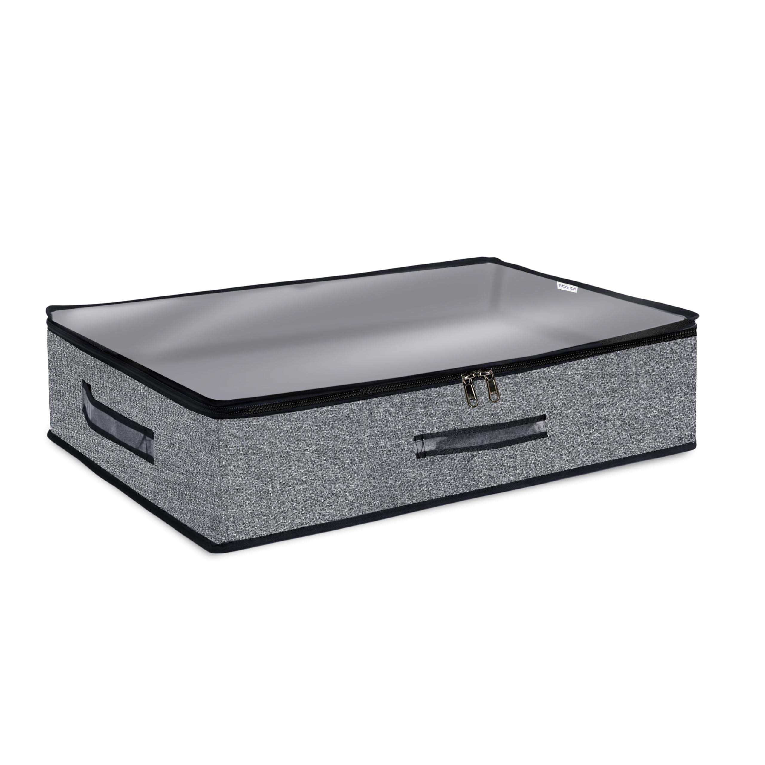 Storite Foldable Underbed Bag - Blankets Clothes Comforters Storage Bag Breathable Zippered Organizer for Bedroom with Clear Window and Handles (70 X 45 x 13 cm - Blackgrey)-image-4