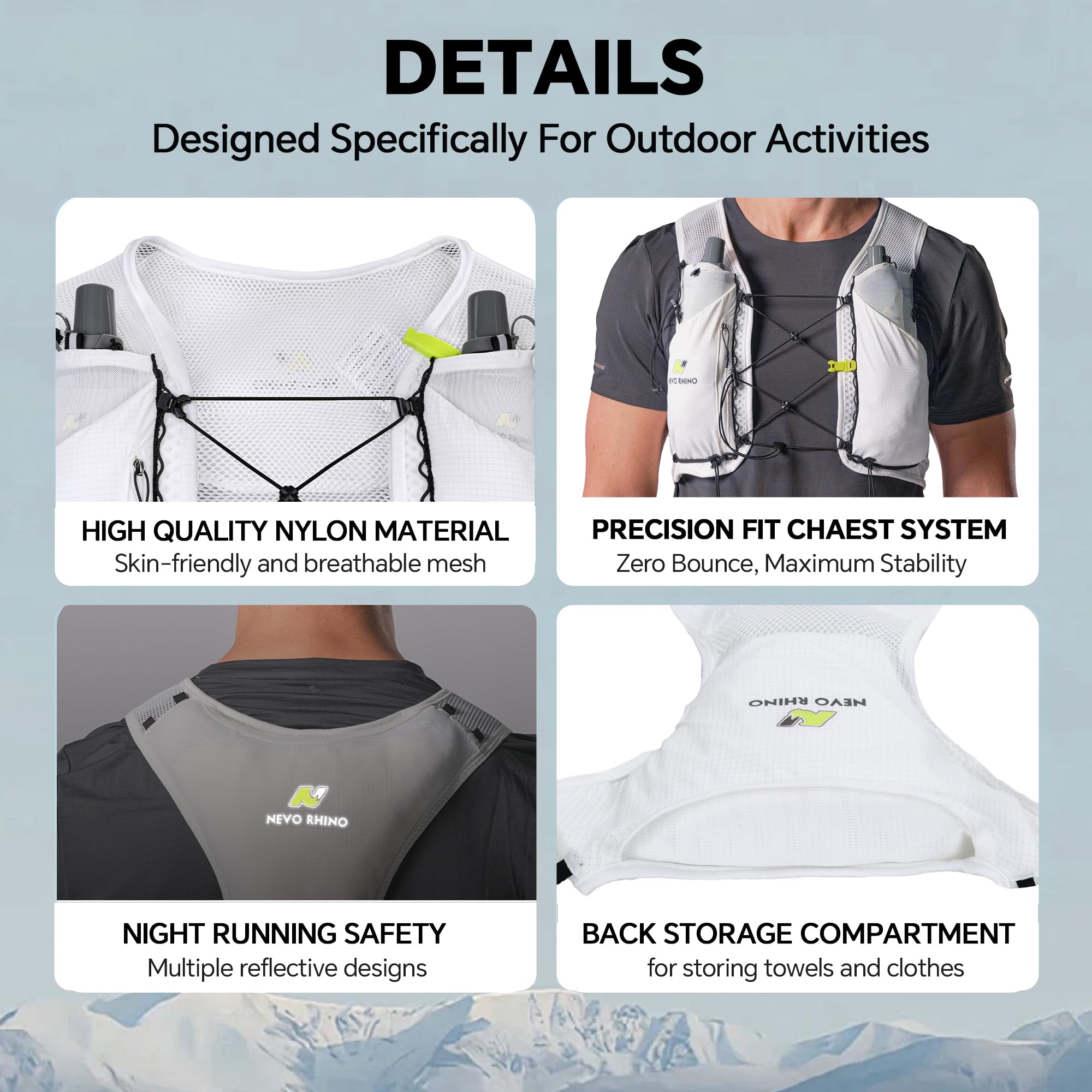 Laufweste für Damen und Herren, leichte Wasserweste mit 2 TPU 250 ml weichen Flaschen, verstellbare Brustgurte, Läuferweste für Trial, Wandern, Radfahren, Joggen, Marathon