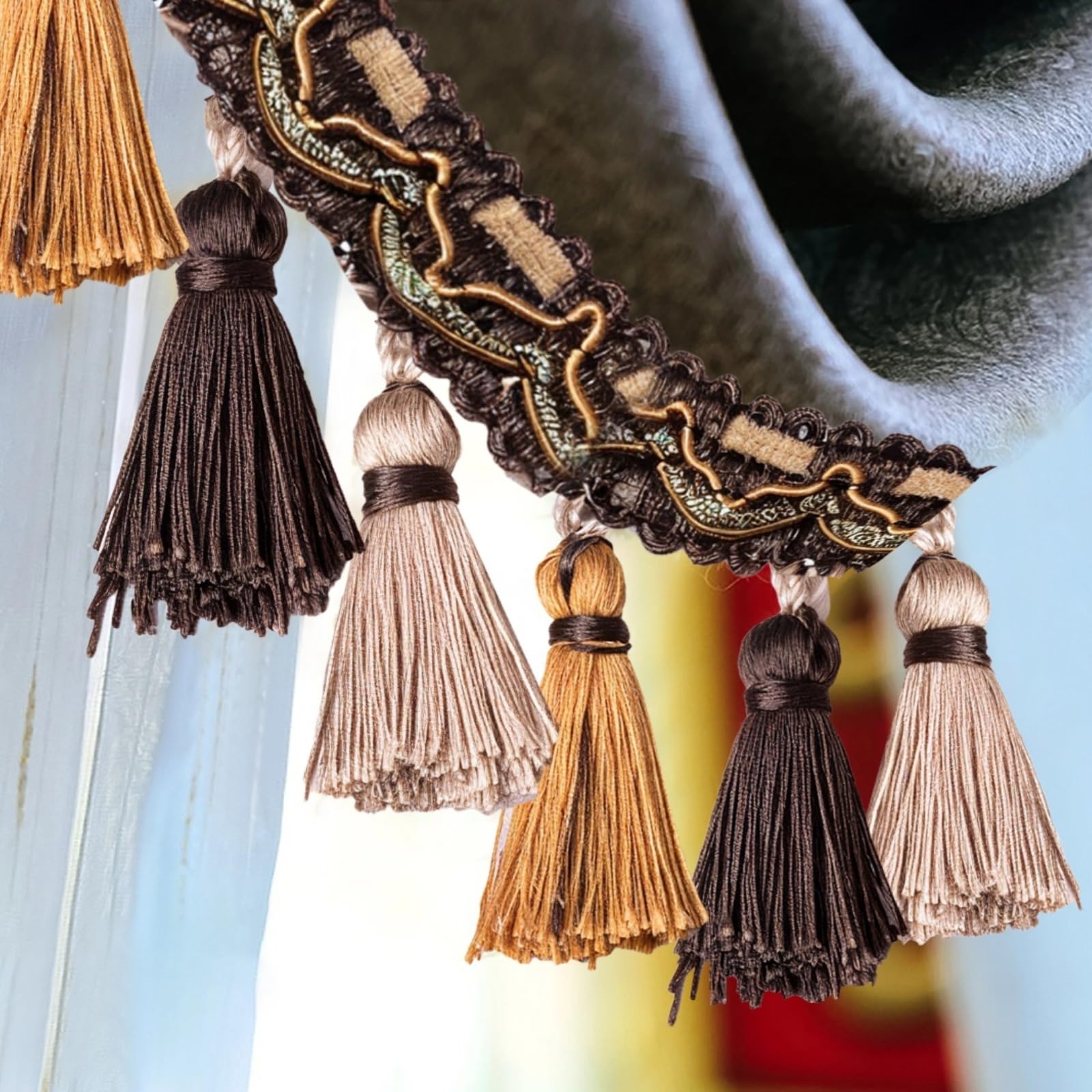 Frange à pompons 3 couleurs pour rideaux et canapés, style européen, bordure décorative en polyester pour un usage domestique, ajoute un attrait élégant à l'intérieur