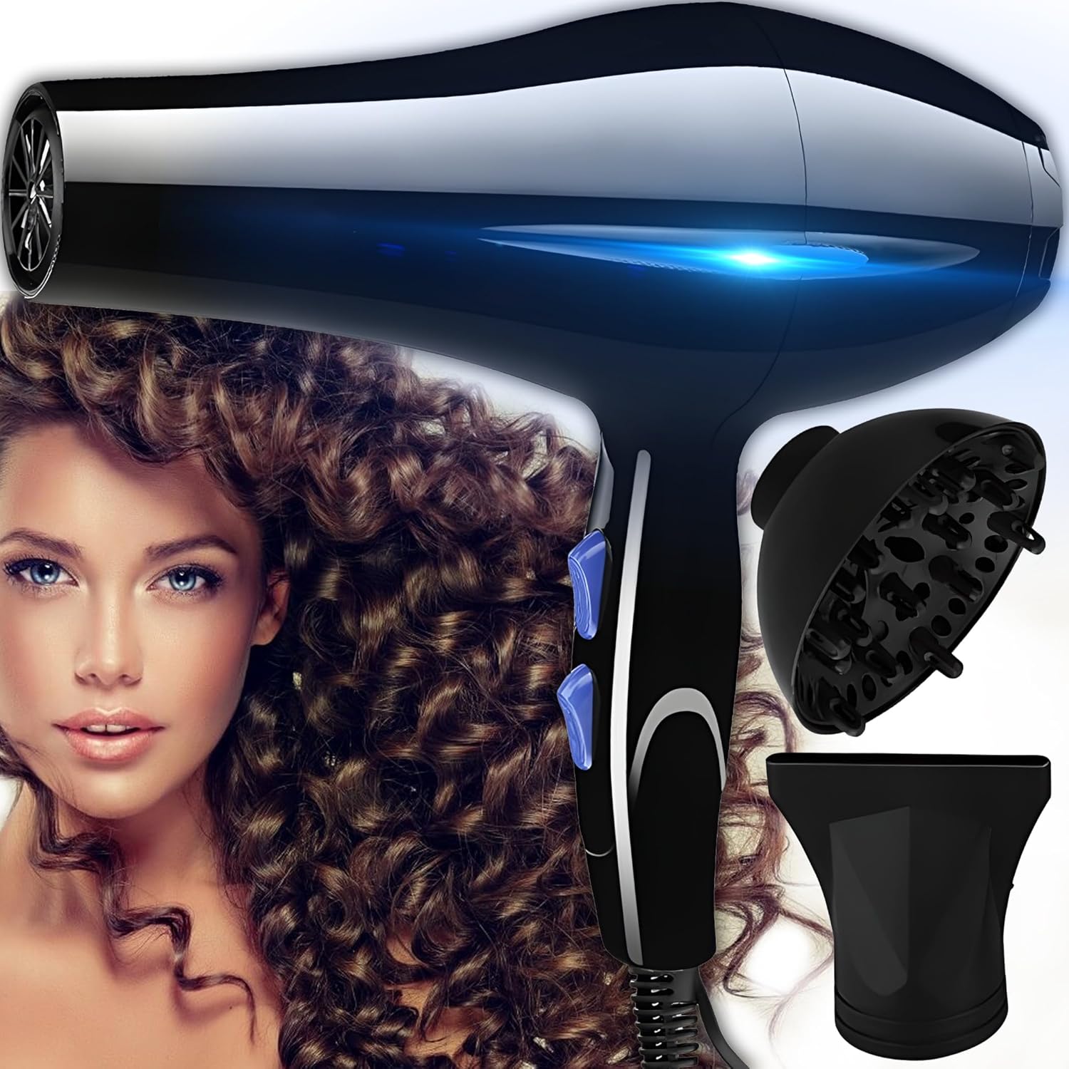 föhn Ionische föhn 800W met ionisatie, diffuser en concentrator Verwisselbare tips Hoog rendement Zachte styling Zwart