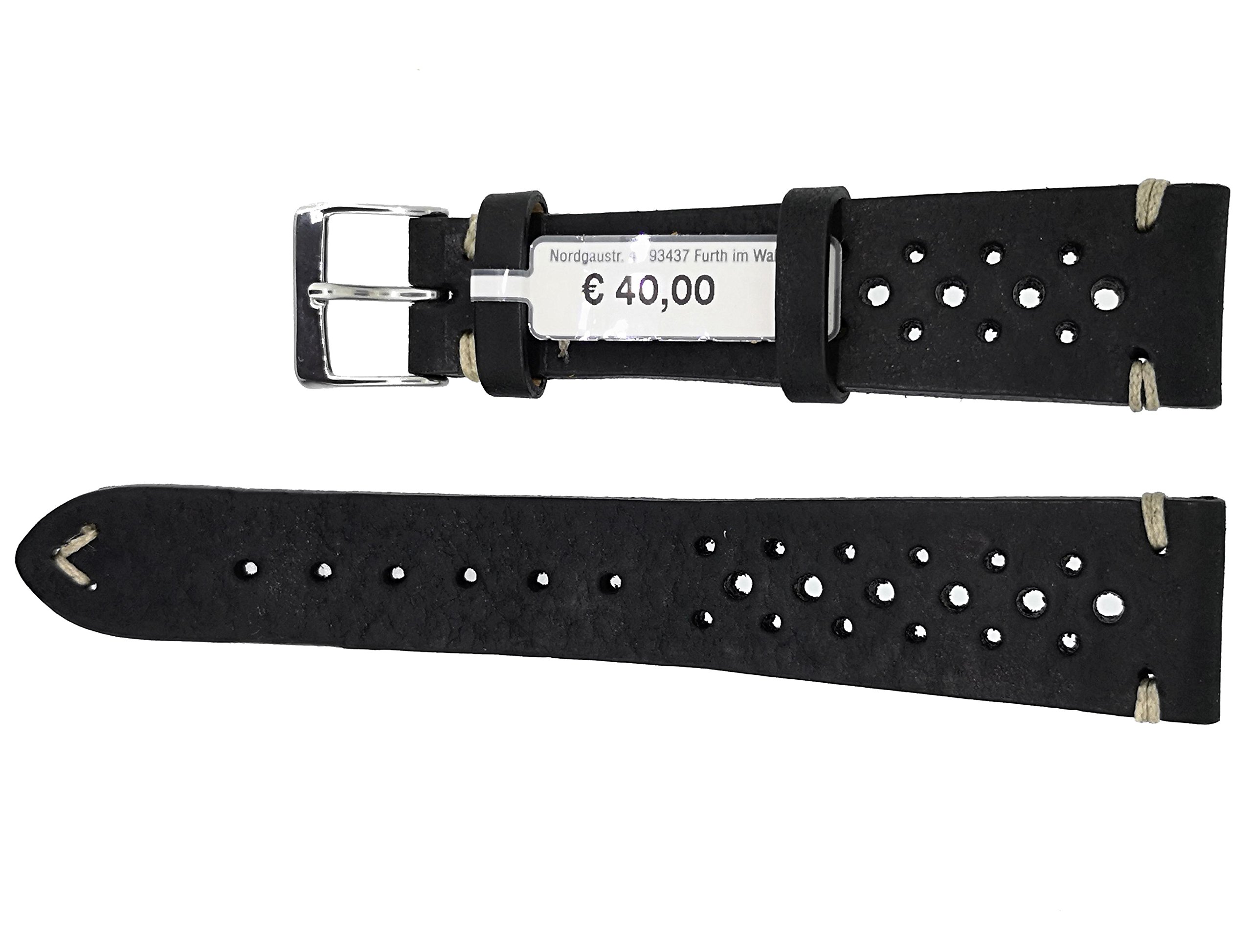 Fluco Hunter Racing Rally 20 mm czarny skórzany męski pasek do zegarka Made in Germany