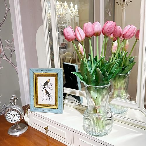 Miniatura 10 de WAKISAKI Tulipanes artificiales de tacto real de 16 pulgadas con brotes, tallo flexible fácil de moldear, tulipanes sintéticos para decoración del