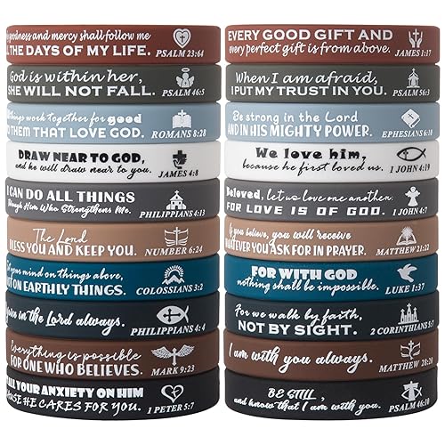 20P Religious Silicone Wristbands Bulk Bible Rubber Bracelets Faith Hope