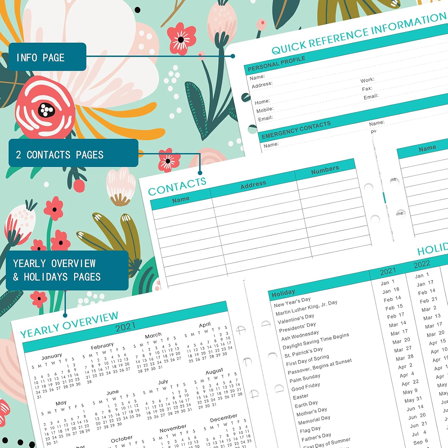 2021-2022 Planner Refill - 6-Hole Punched, 5-1/2" x 8-1/2" ( including tabs ), Planner refill/Inserts, July 2021-June 2022