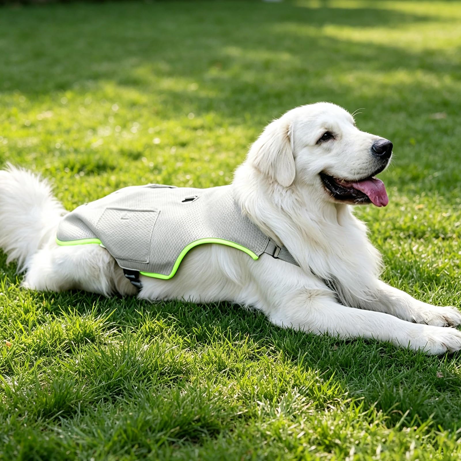 Kühlweste Hund atmungsaktives Netzgewebe, Kühlweste mit 360° Reflektionsstreifen,Sonnenschutz Hund Hundejacke mit Verstellbare Schulterriemen, Hunde Hühlweste für Draußen Strand Wandern,Gray XXL