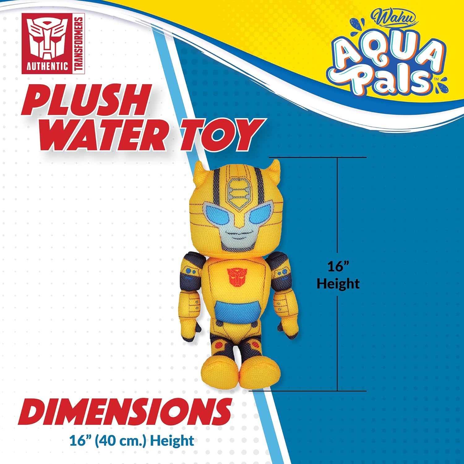 WAHU Aqua Pals Transformers Bumblebee Plush Water Toy for Kids Ages 2+, Fast-Drying Waterproof Plush Doll Toy for Pool and Bathtub, Yellow, 16"
