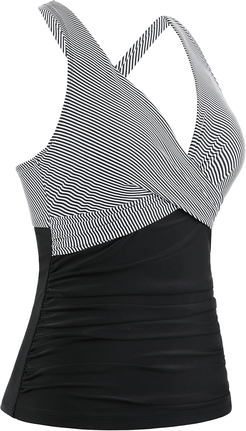 Hilor Women's Underwire Tankini Top Tummy Control Bathing Suits Sexy V Neck Crossover Swim Top Only - Image 5