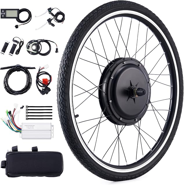 Viribus 26 Inches 500W/1000W Front/Rear Electric Bike Conversion Kit with LCD Panel, Upgraded eBike Hub Motor Set, Direct Drive Wheel for 36V/48V Battery E-Bike, Upgrade to 5 Speed Electric Bicycle with Pedal Assist and Tyre (Without Battery)