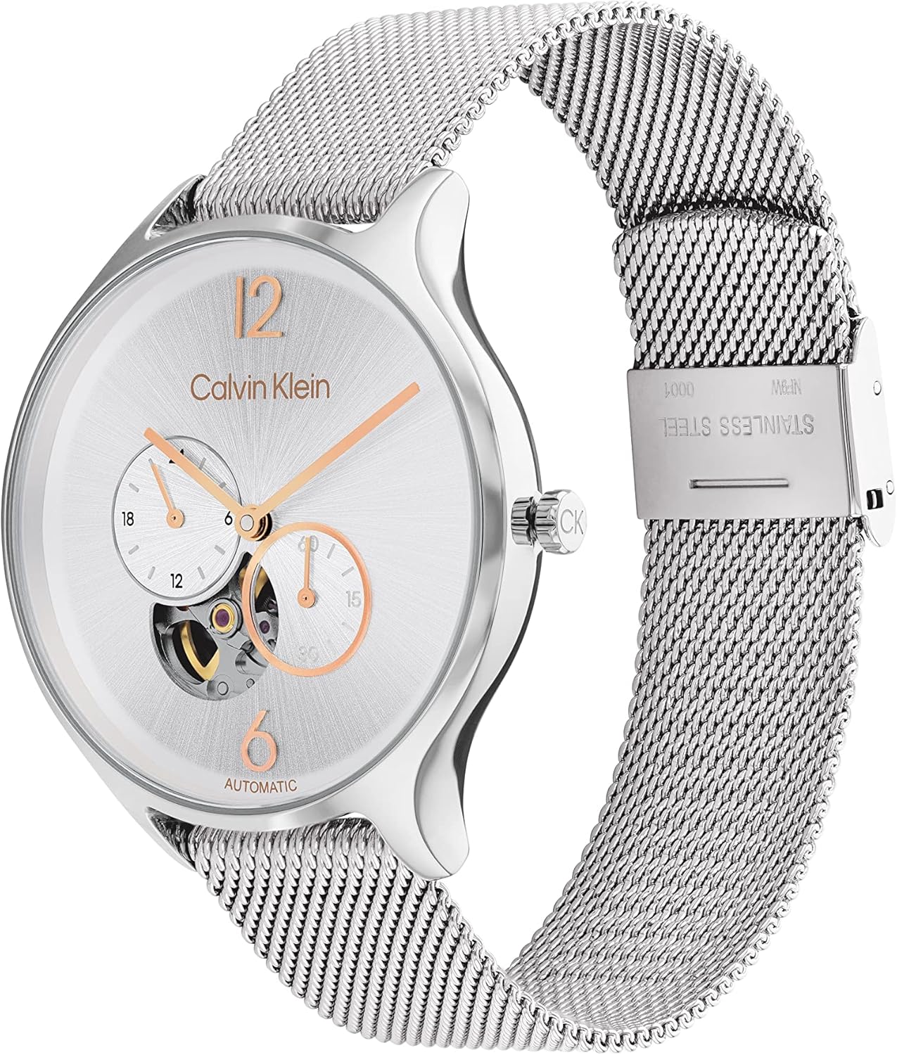 Calvin Klein Orologio Automatico da Donna con Cinturino in Maglia Metallica in Acciaio Inossidabile Argentato - 25200121 Calvin Klein Orologio Automatico da Donna con Cinturino in Maglia Metallica in Acciaio Inossidabile Argentato - 25200121