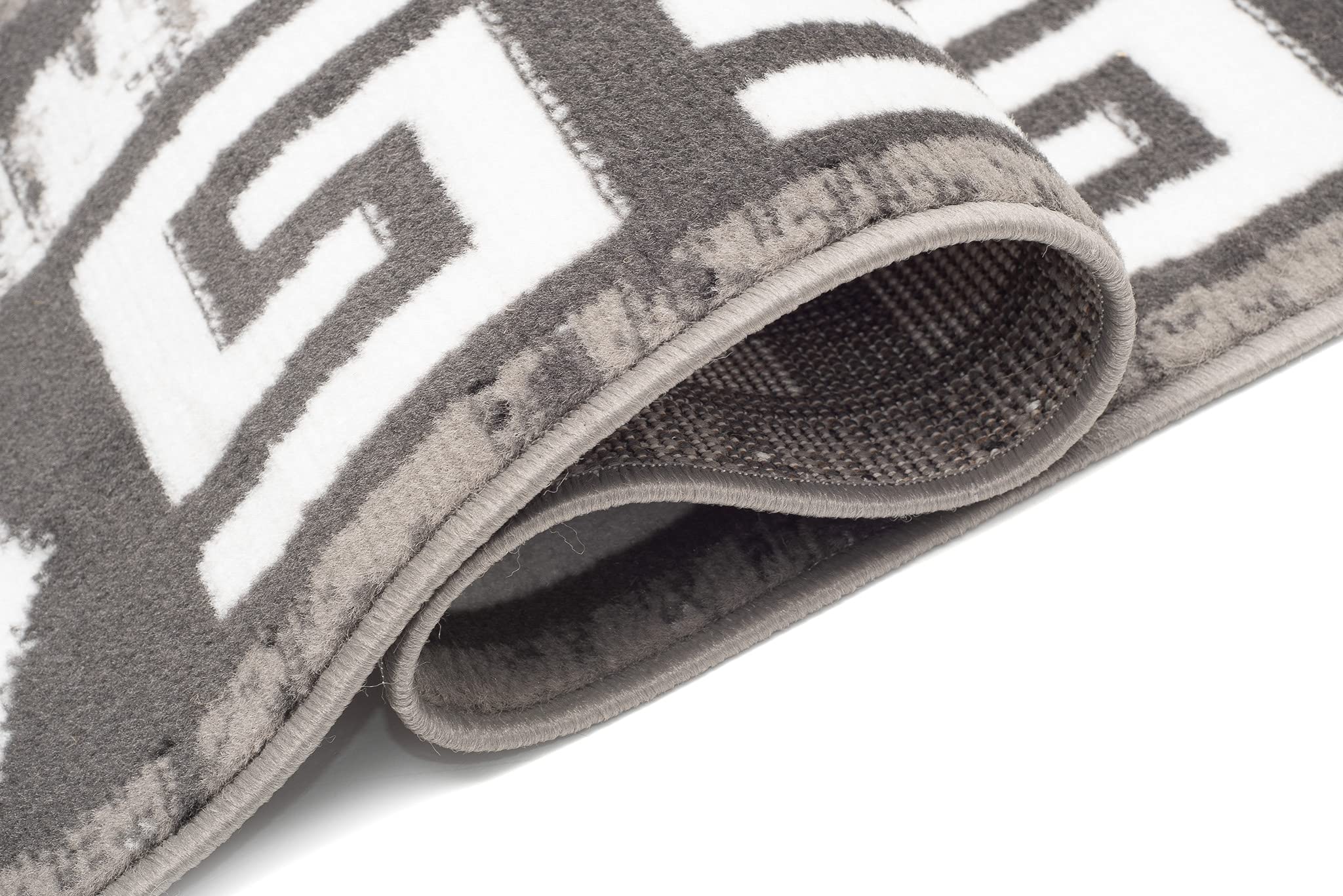 TAPISO Atena Tapis de Salon Chambre Ado Design Moderne Graphite Blanc Jaune Motif Grec Bordé Fin Poil Court 140 x 200 cm