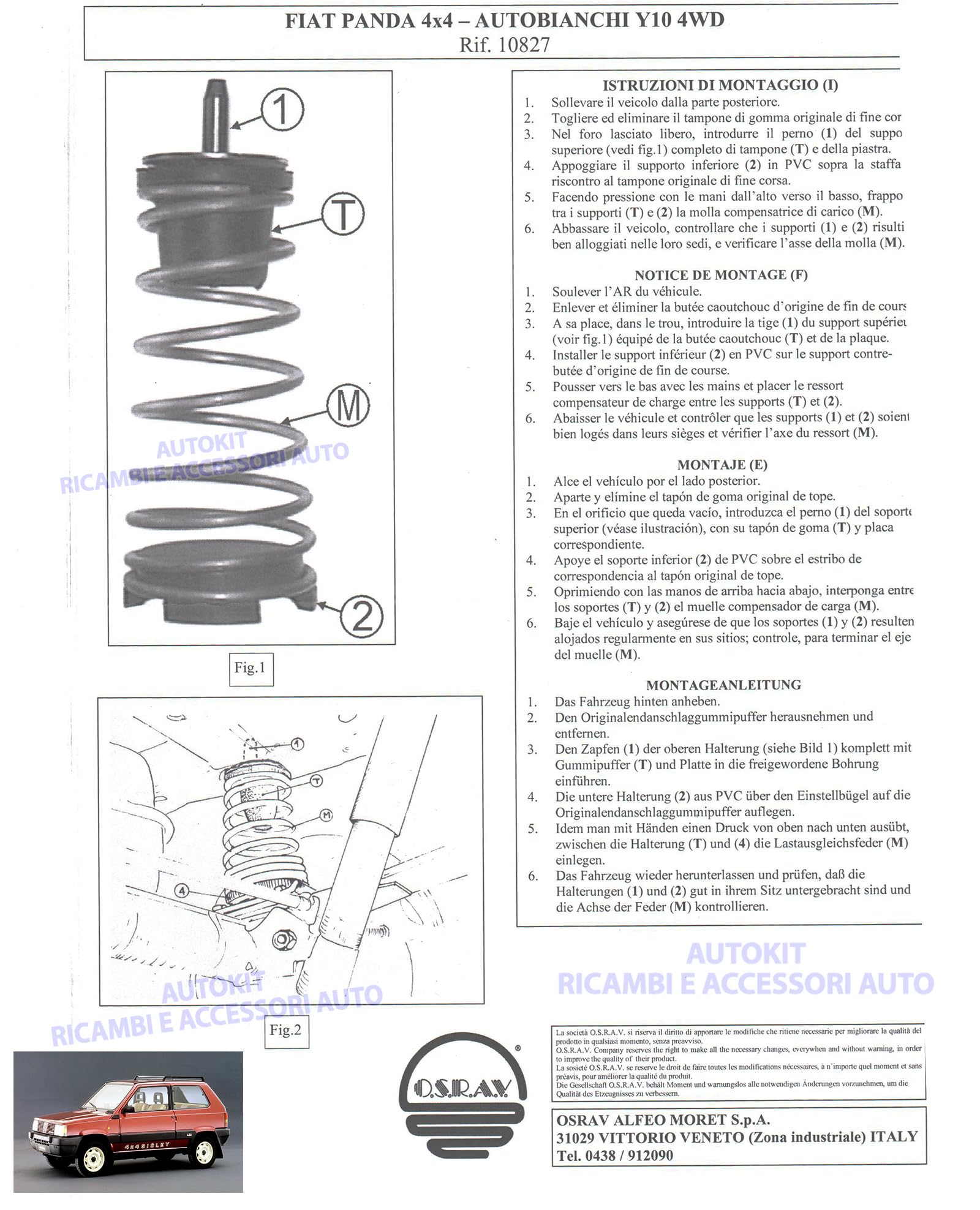 KIT Molle Posteriori Sovraccarico Rialzo Stabilizzatrici di Carico 160 KG. Specifiche per Panda modello 141 prodotte dal 1986 al 2003 (N.B. solo per modello 4x4) con Balestra Posteriore 10827-160