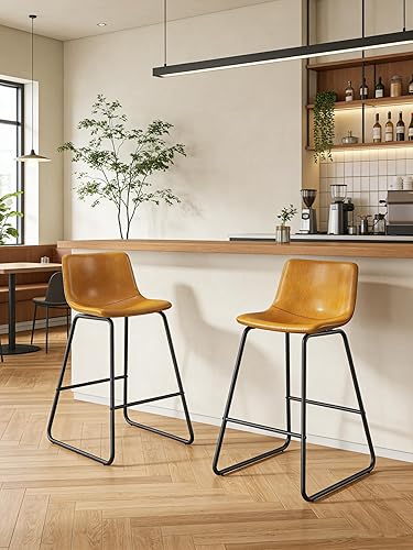 Miniatura 8 de Juego de 2 taburetes de bar, modernos taburetes de bar de altura de mostrador con respaldo, taburetes de bar de piel sintética de 26 pulgadas con