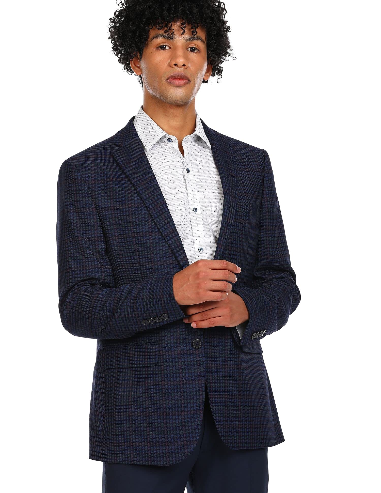 arrow Men Navy Body Tailored Regular Fit Check Formal Blazer-picture-20