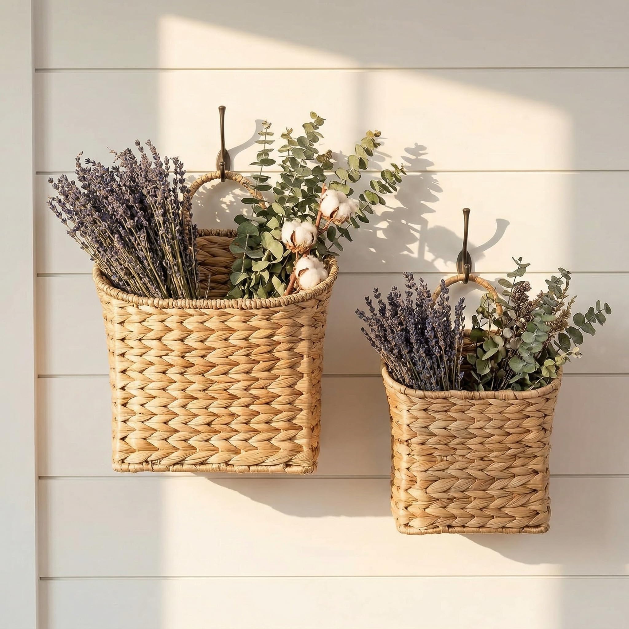 Panier Suspendu, Panier Osier Rangement Mural pour Porte, Cuisine, Salle de Bains et Salon, Rangement Pomme de Terre et Fruits, Décoration de Mariage Style Bohème, Rangement Maison, Lot de 2