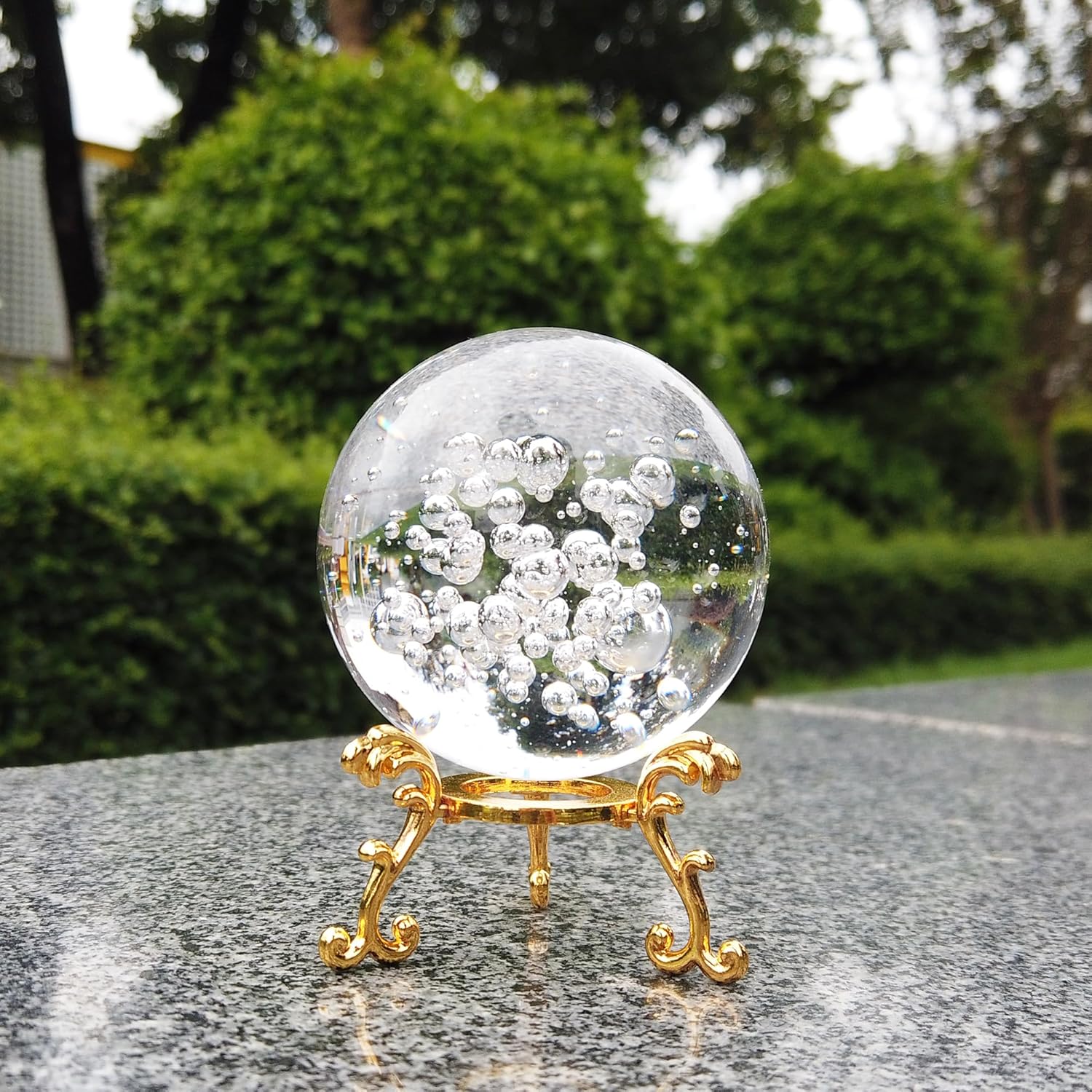 TWINKLING Crystal Ball K9 Quartz Crystal Balls with Wooden Stand, Crystal Sphere Ideal for Photography, Meditation, Feng Shui, Home Decor & Fortune Telling, 120mm/4.72Inch