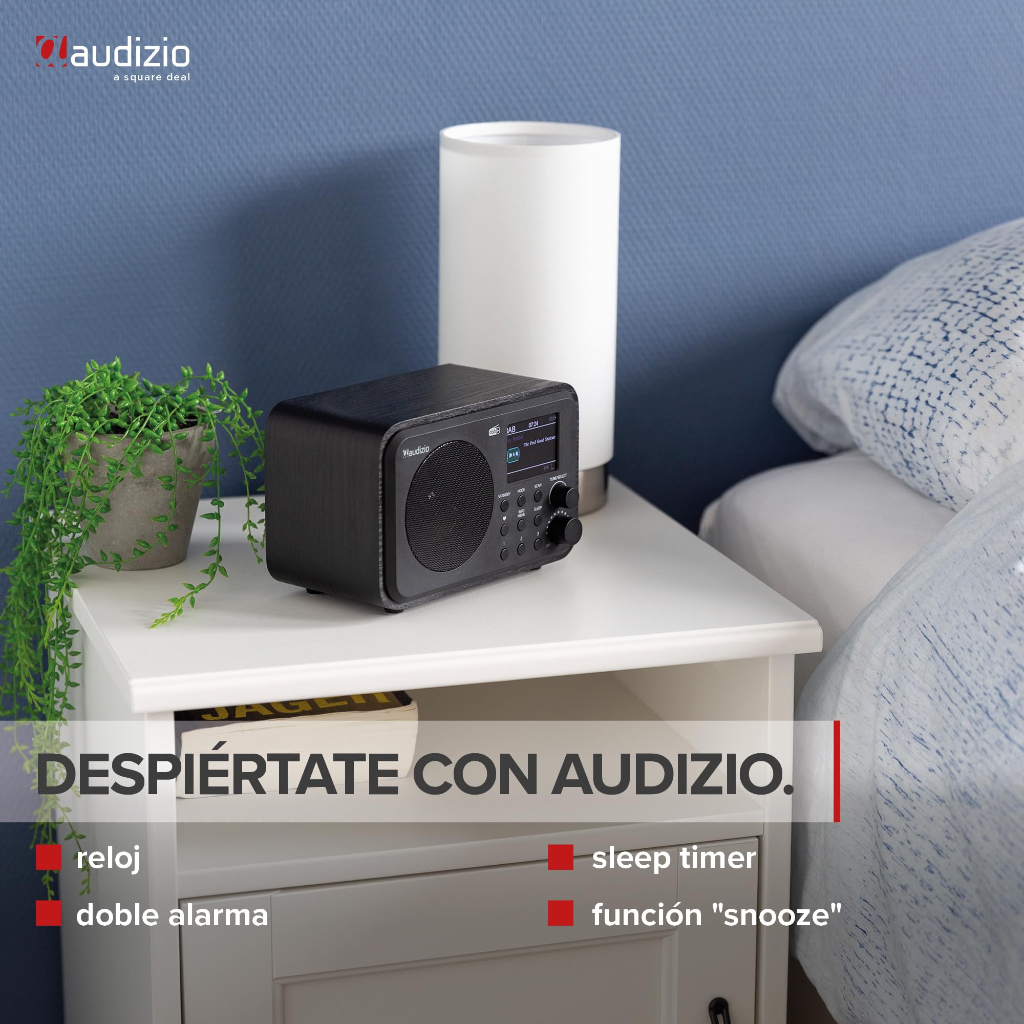 Audizio Vicenza Radio Digital DAB+ FM e Internet Bluetooth 5.0, Batería Recargable, Pantalla a Color, Negro WiFi