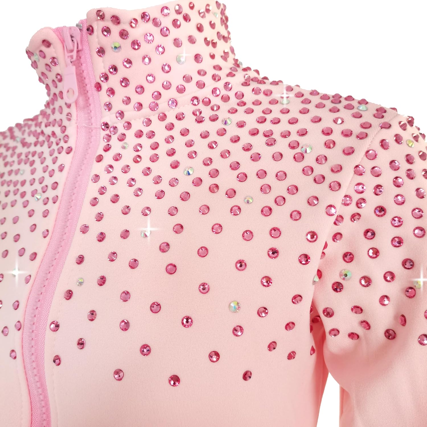 Girls' Starry Sky Pink Figure Skating Training Set with Velvet Warmth and Shining Training Dress with Skirt