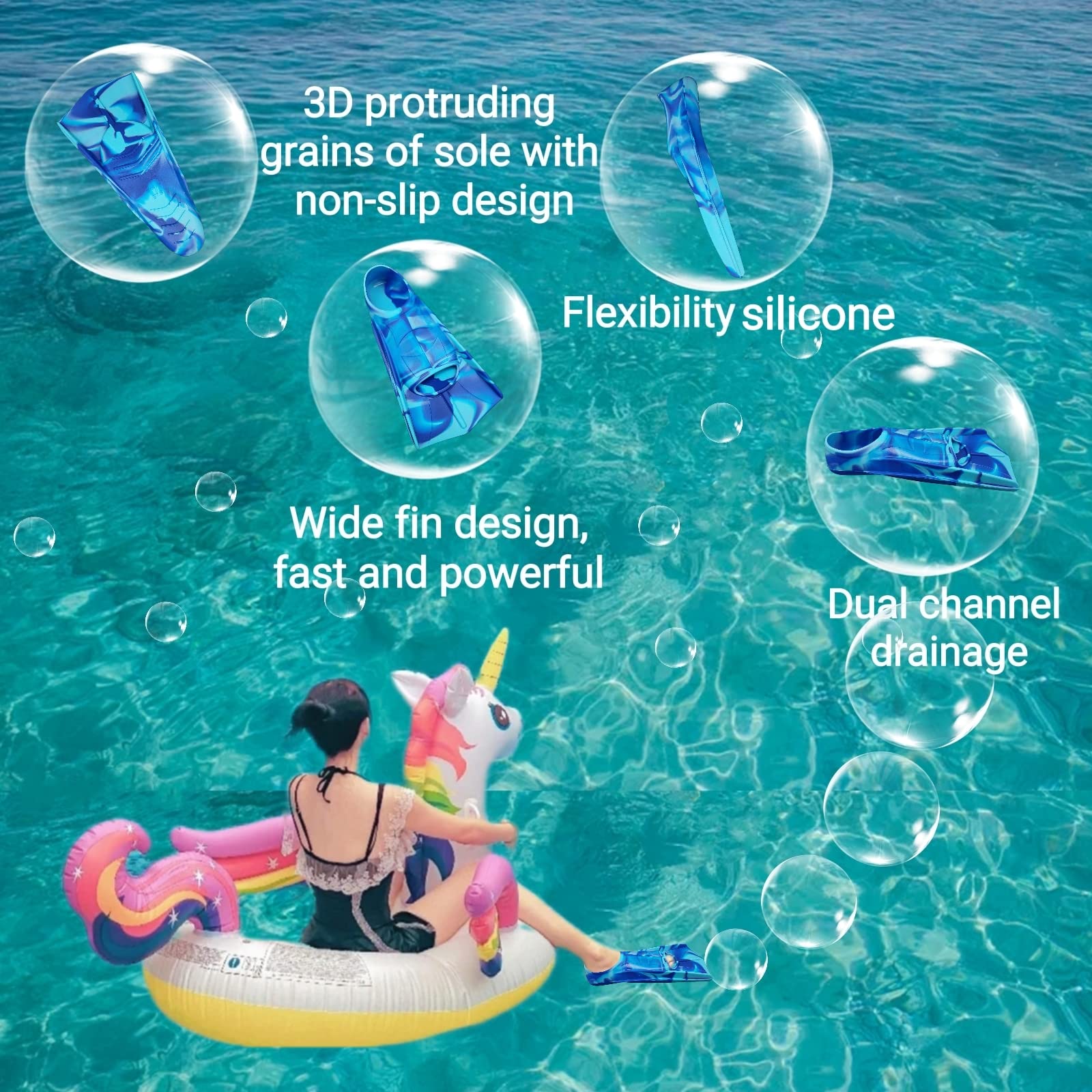 Schwimmtrainingsflossen, Bequeme Silikonflossen zum Schwimmen und Tauchen, Größe geeignet für Kinder, Mädchen, Jungen und Erwachsene