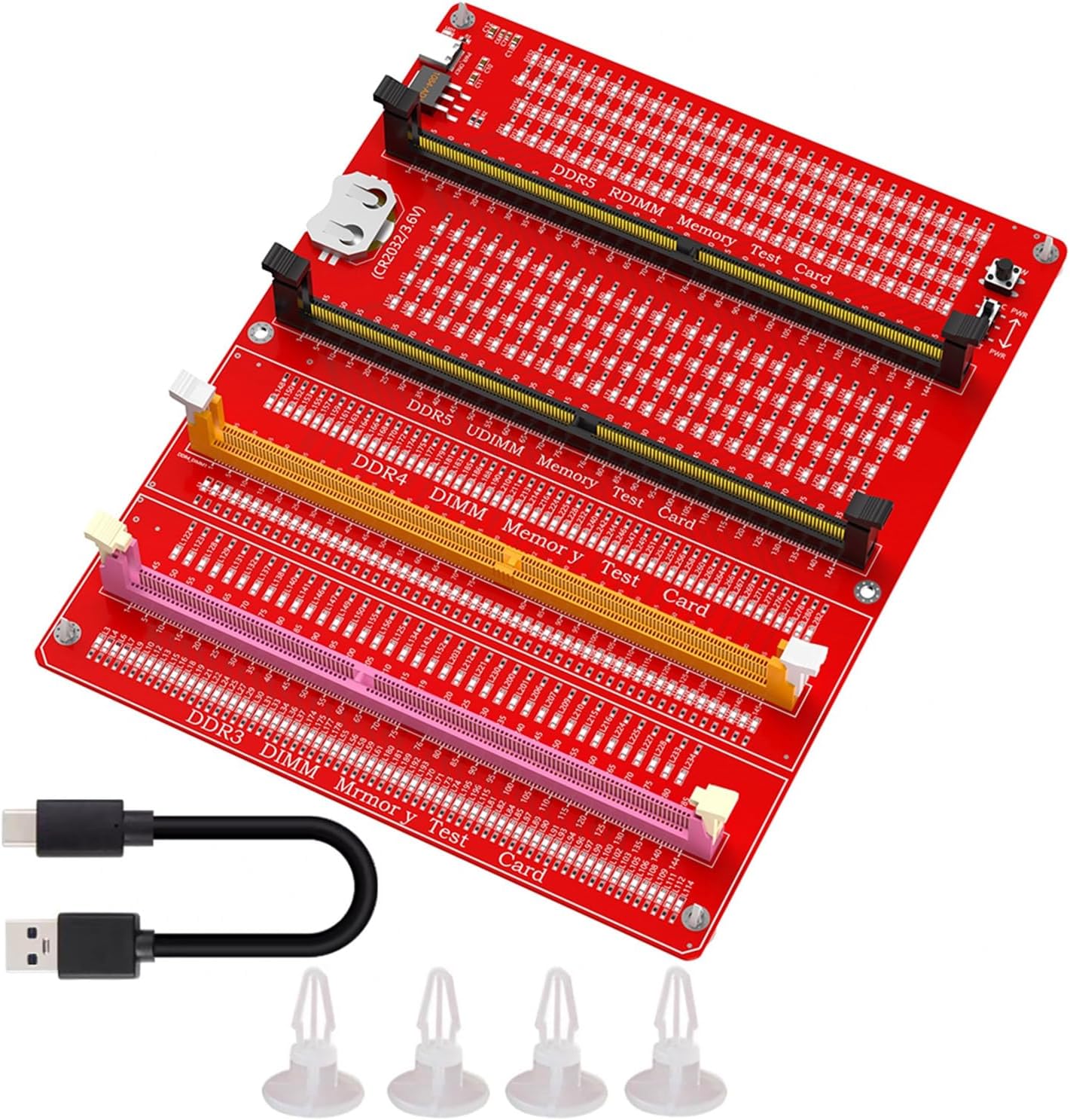 4-in-1 DDR3/DDR4/DDR5UDMM/DDR5RDIMM Memory Diagnostic Tester Card Module & Motherboard Slot Kit for Desktop, Laptop, and Server Computer Maintenance Repair