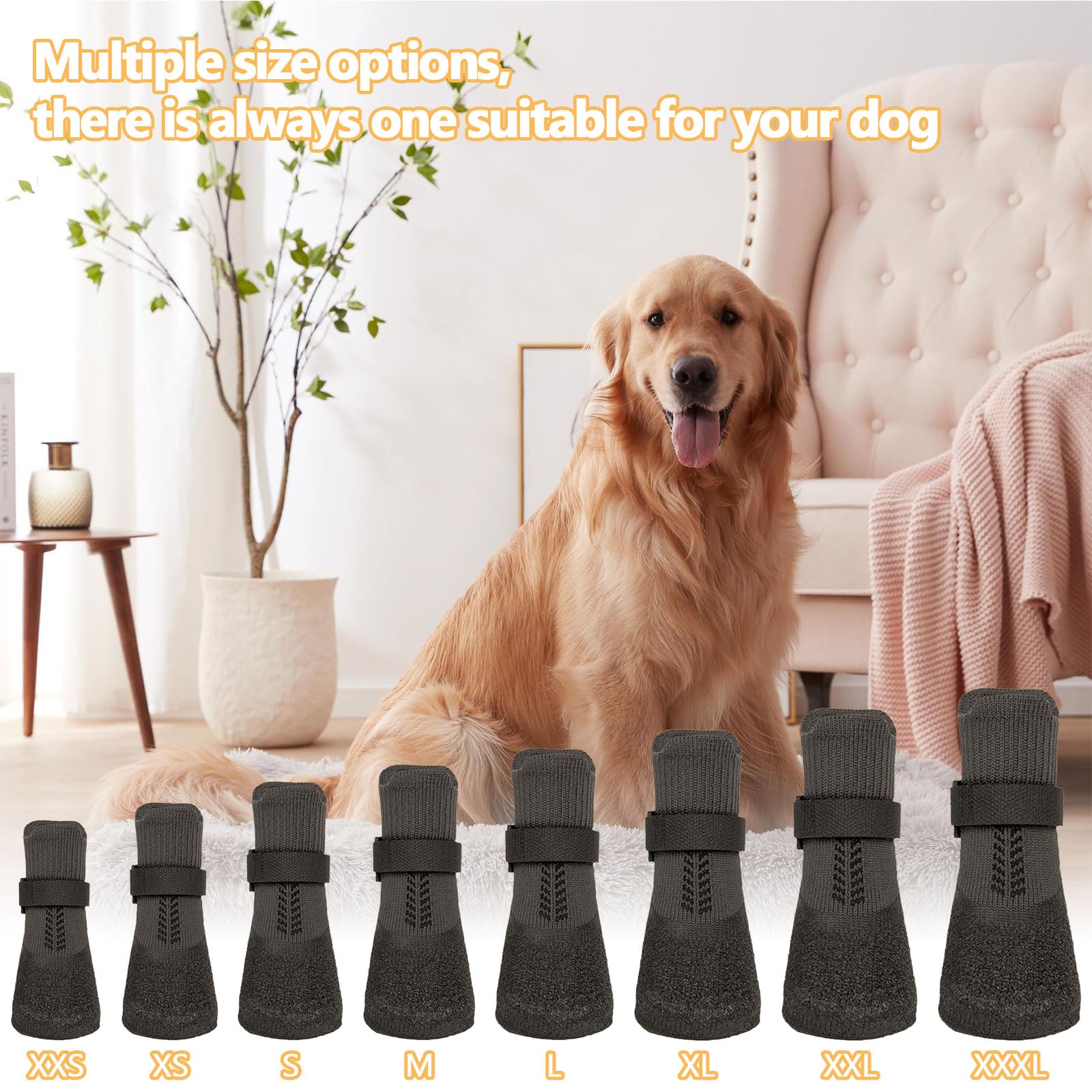 Calzini Antiscivolo Per Cani Taglia M - 4 Pezzi Impermeabili Con Suola In Silicone