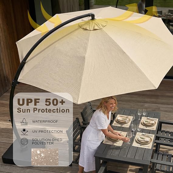 Kingdura 11ft Offset Cantilever Patio Umbrella with Base Included, Large Round Aluminum Outdoor Umbrella, 360 Rotation & Infinite Tilt, Heavy Duty Frame for Deck Pool Backyard, Beige