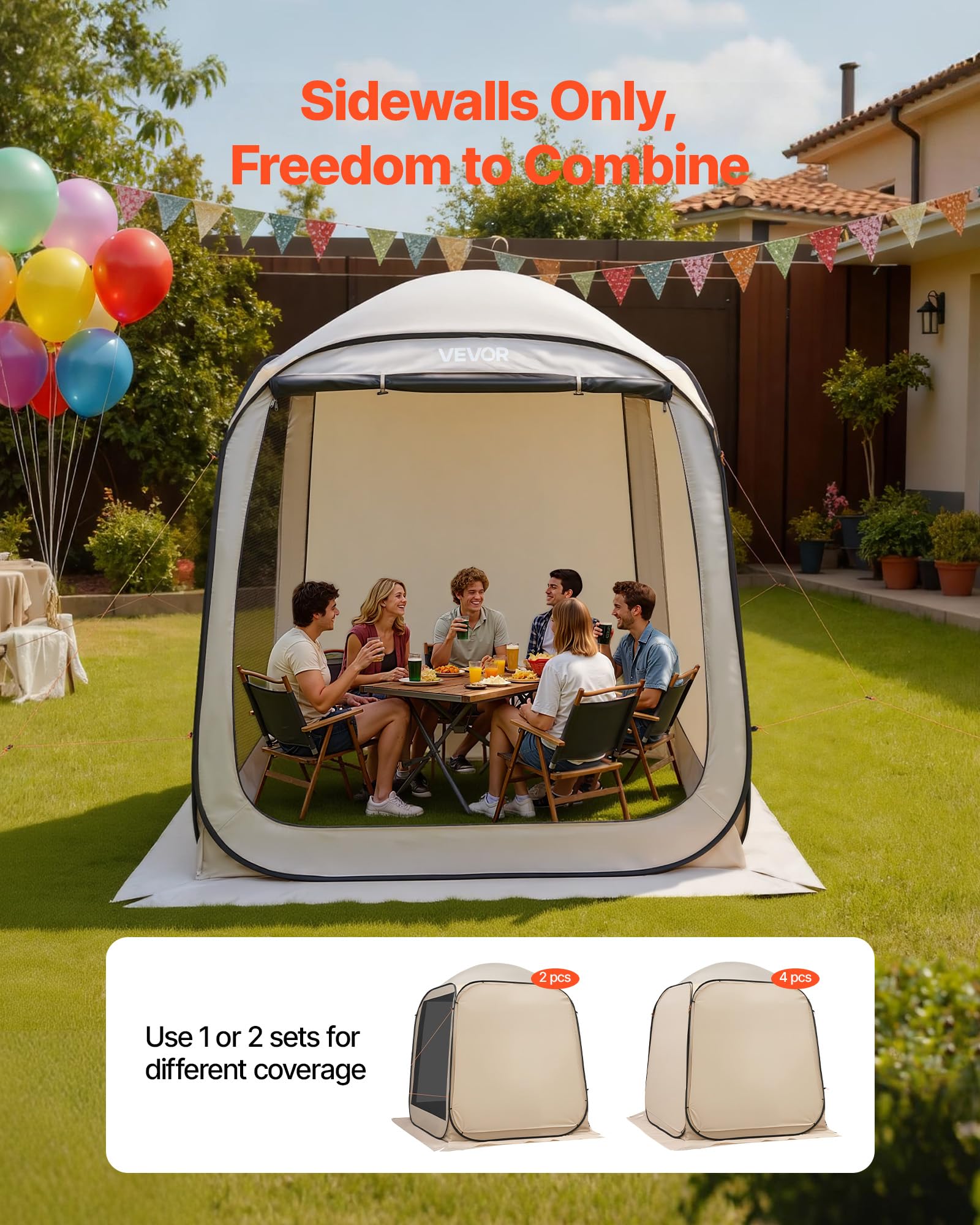 VEVOR Tente moustiquaire pliable de 3 x 2,8 m pour 4 à 8 personnes, auvent portable avec sac de transport, côtés en filet, piquets de sol, pour jardin, terrasse, arrière-cour, activités de plein air