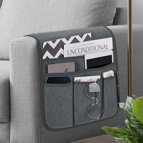 Organizador de sillón con control remoto para sofá reclinable, organizador antideslizante con 5 bolsillos para revista, tableta, teléfono, iPad