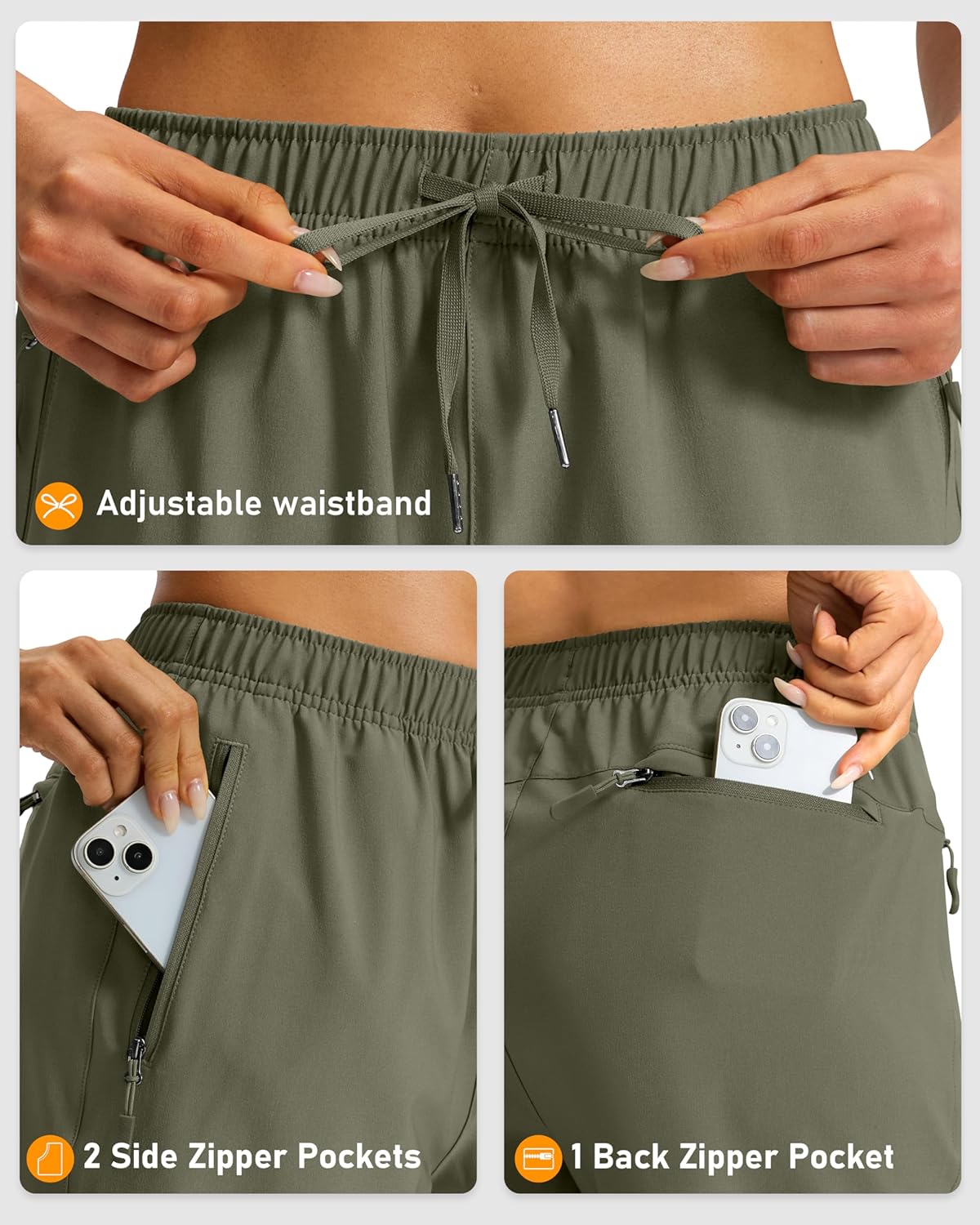 Viodia Women's 9''/11'' Hiking Shorts Long Bermuda Lightweight Shorts Quick Dry Athletic Golf Shorts with 3 Zipper Pockets