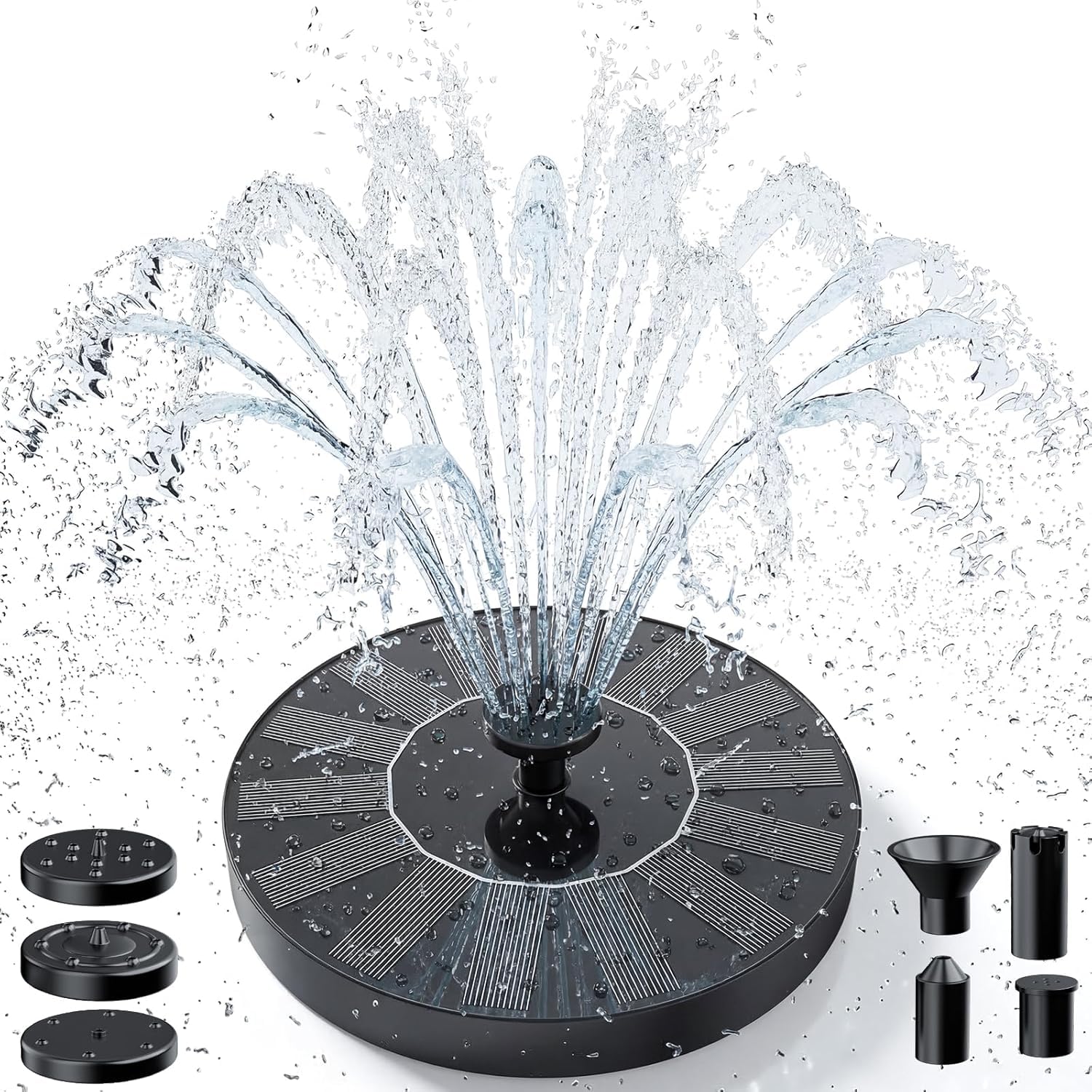 AMZtime Solar Springbrunnen für Außen, Neuestes Upgrade Solarbrunnen für Draussen mit 6 Effekte,Solar Schwimmender Fontäne Pumpe für Wasserspiele