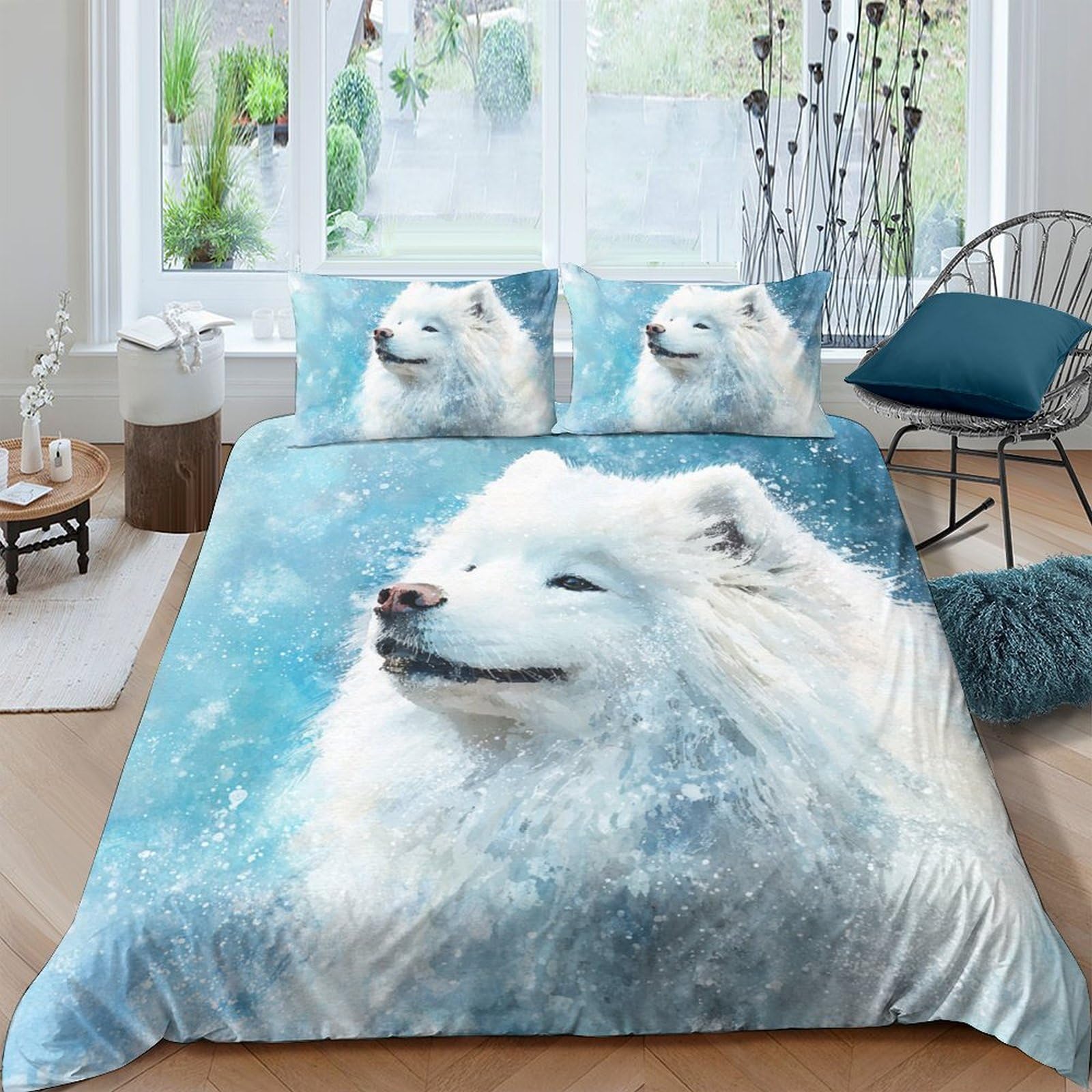 Ctjqhvkz Style-6 3D Printed White Wolf Fitted Sheet Microfiber Soft Blue Snowy Landscape Bed Cover For Bedroom Guest Room Mattress Protection Single（135X200cm）