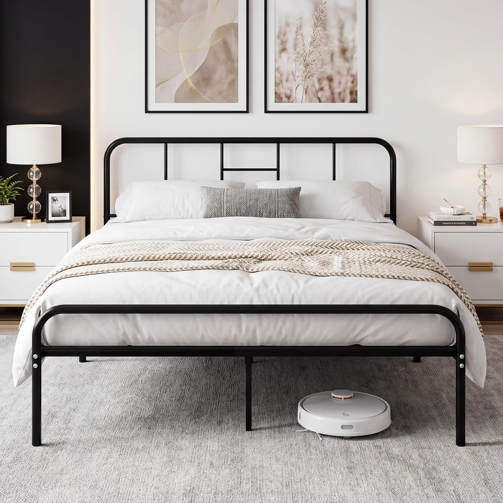 Panana Small Double Metal Bed Frame 4ft Modern Style Small Double Bed with Large Underbed Storage For Adults Kids Steel (Black, 4FT)