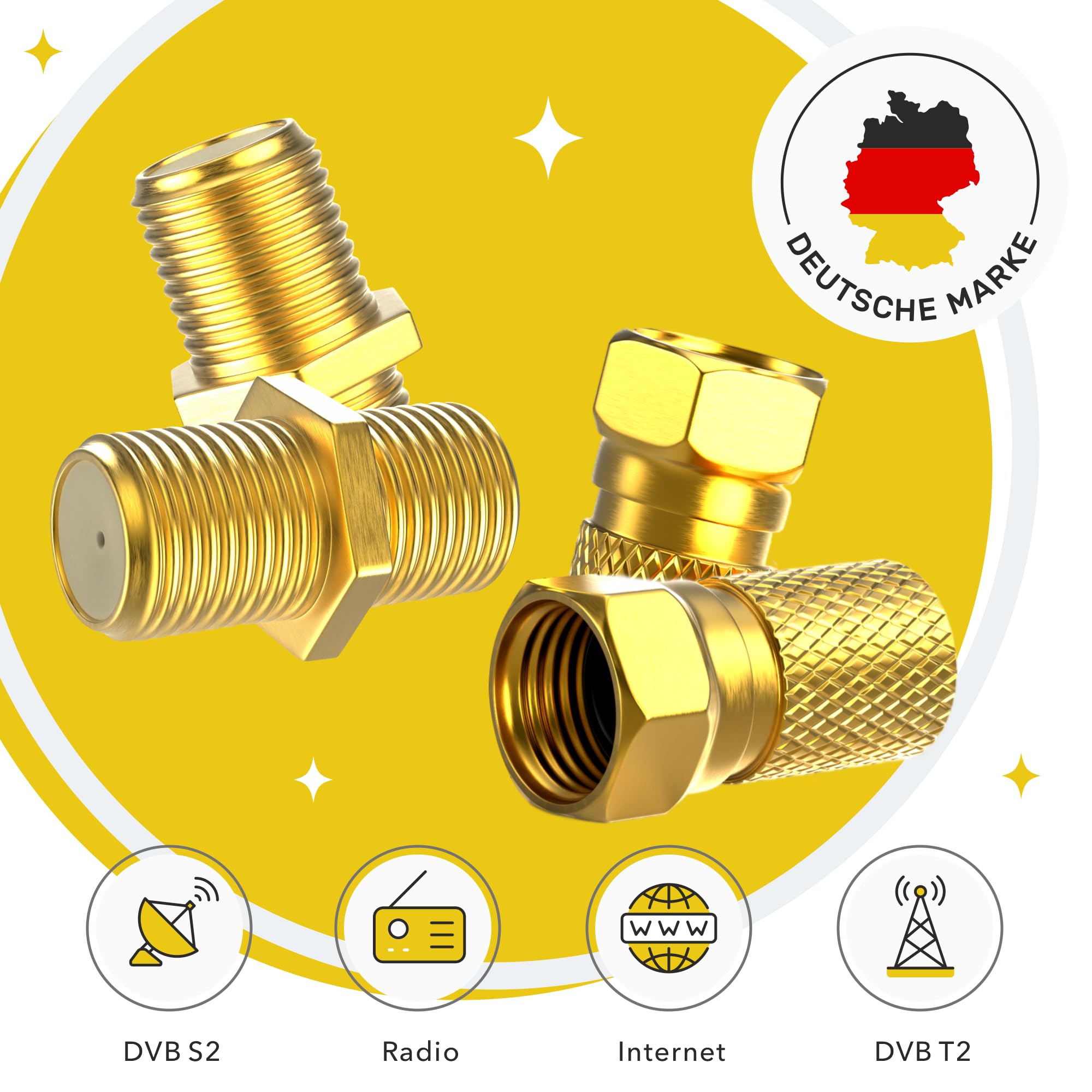 Connecteur F Fiche 7mm 10x + F Coupleur 5X | Joint en caoutchouc | Ecrou large à visser | Rallonge pour câble d'antenne coaxial Câble coaxial SAT | Satellite LNB F mâle + Connecteur Set