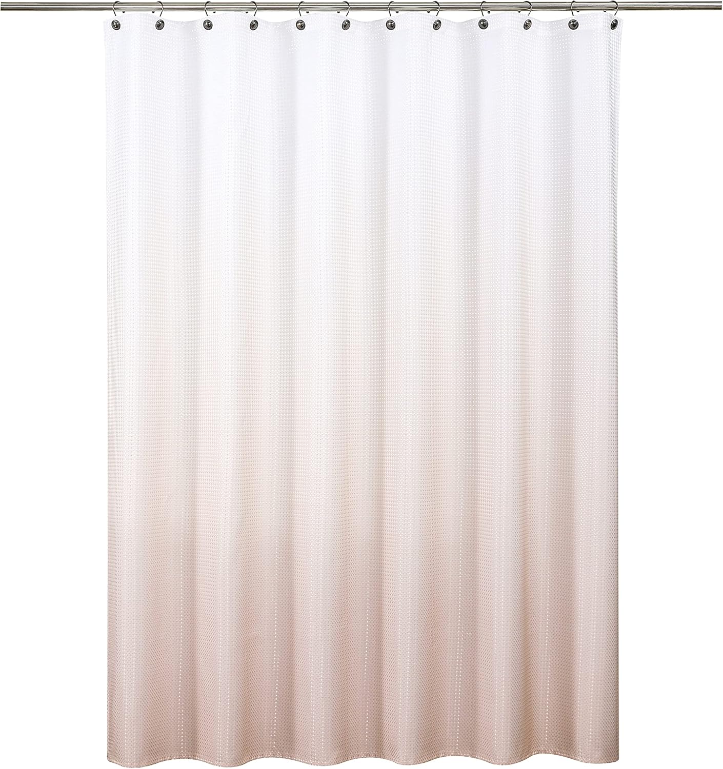 Central Park Pink Ombre Waffle Weave Shower Curtain Water Resistant Decorative White to Blush Pink Gradient Print Bathroom Spa Hotel Fabric Shower Curtain Liner with 12 Grommets, 70"x72"