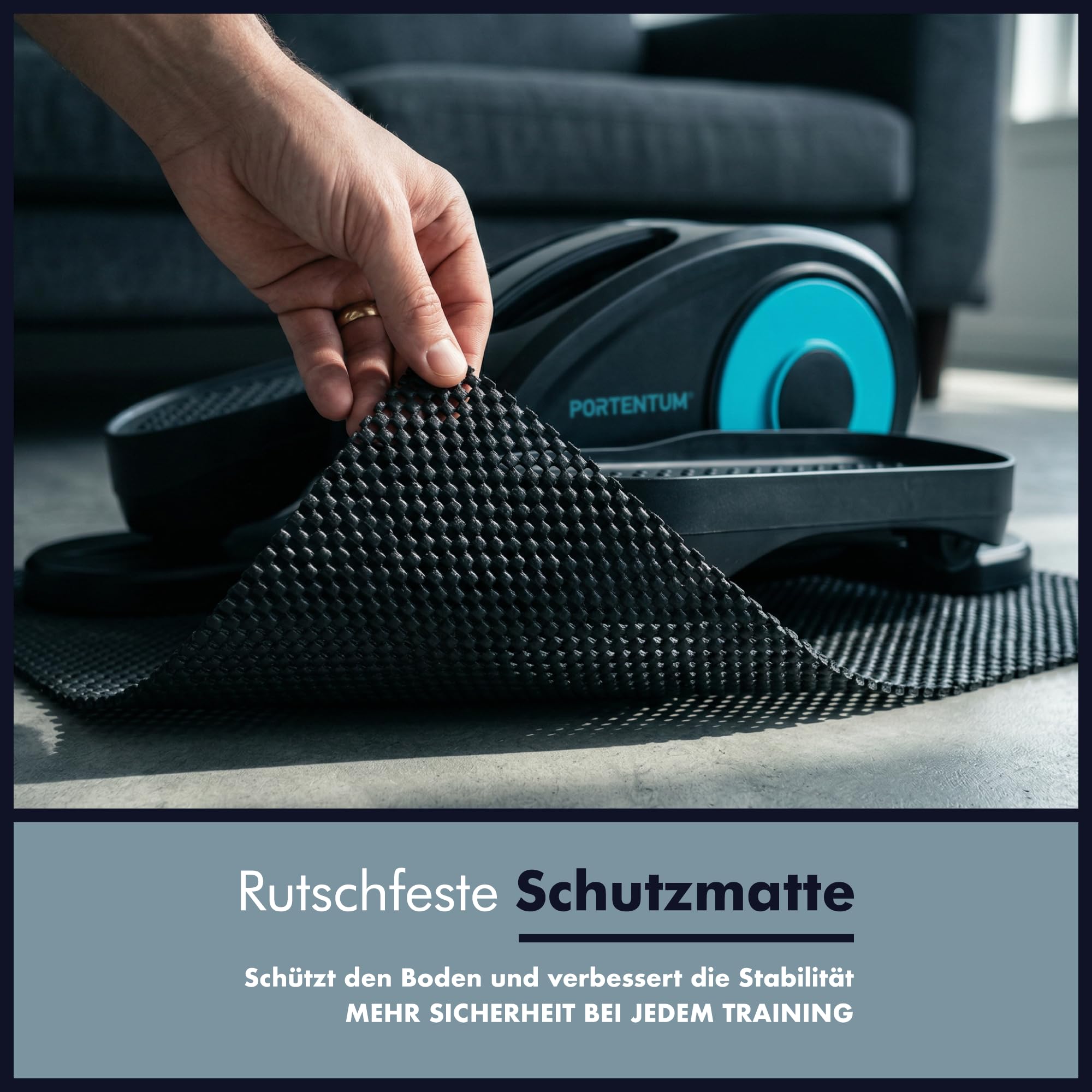PORTENTUM Mini Ellipsentrainer für Zuhause mit Matte und Schlaufen – Neues Format 2026 kompakter – Pedaltrainer für Senioren automatisch und manuell 12 Geschwindigkeiten – Kompakt für Büro
