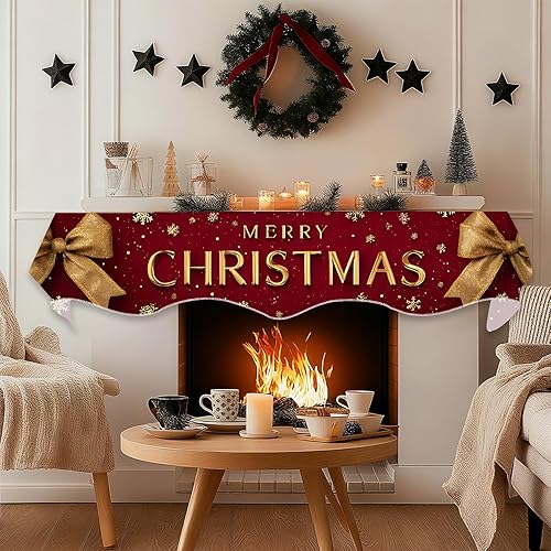 Miniatura 4 de Bufanda de Navidad para chimenea, cubierta decorativa para Navidad, invierno, mantel superior (lazo de Navidad, 70 pulgadas de largo x 17 pulgadas