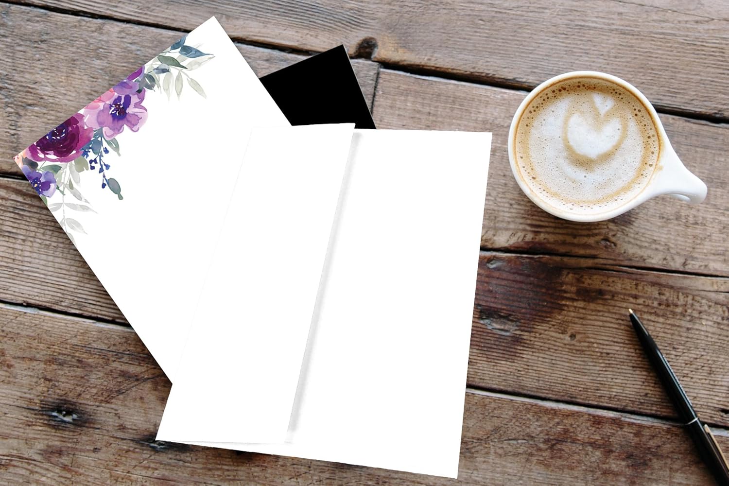 Debra Dale Designs "Purple Petals" Watercolor Notecards with Envelopes - 50-Pack 4"x6" Unlined - 300 GSM Thick Cardstock - Made in USA