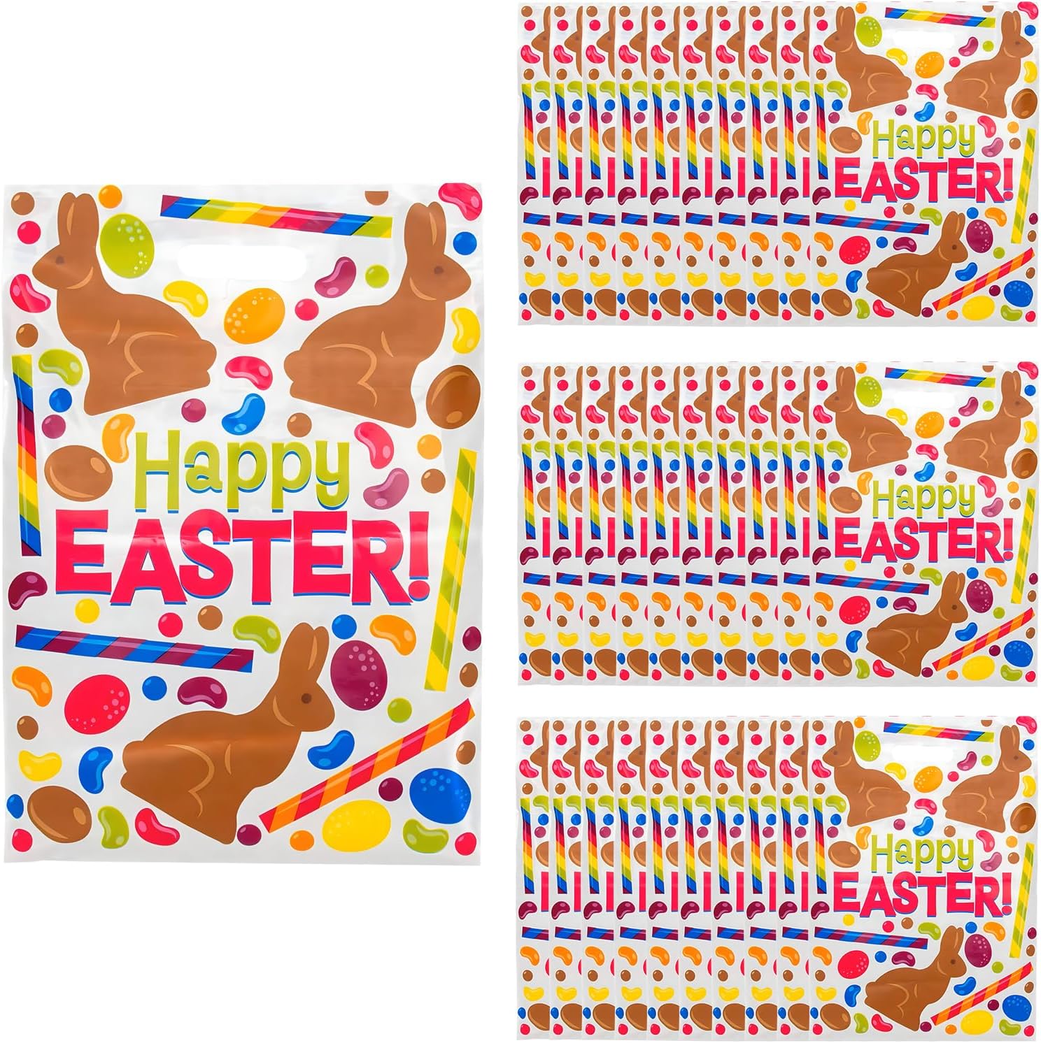 12" x 17" Bulk Easter Candy Plastic Goody Bags for 50