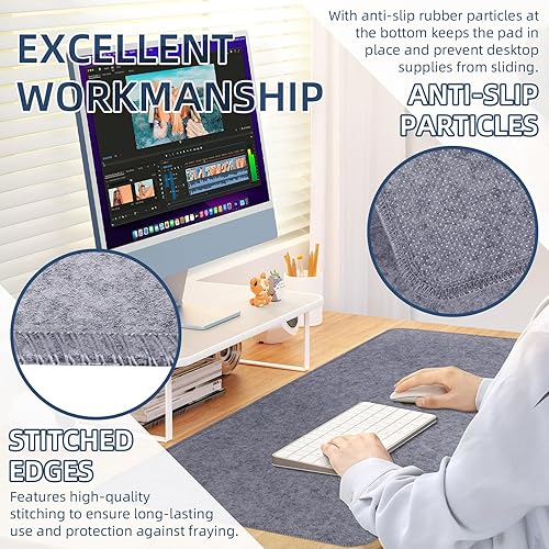 Miniatura 4 de Alfombrilla protectora de escritorio de fieltro grande, 32 x 16 pulgadas, antideslizante, alfombrilla de mouse extendida para juegos, protector de