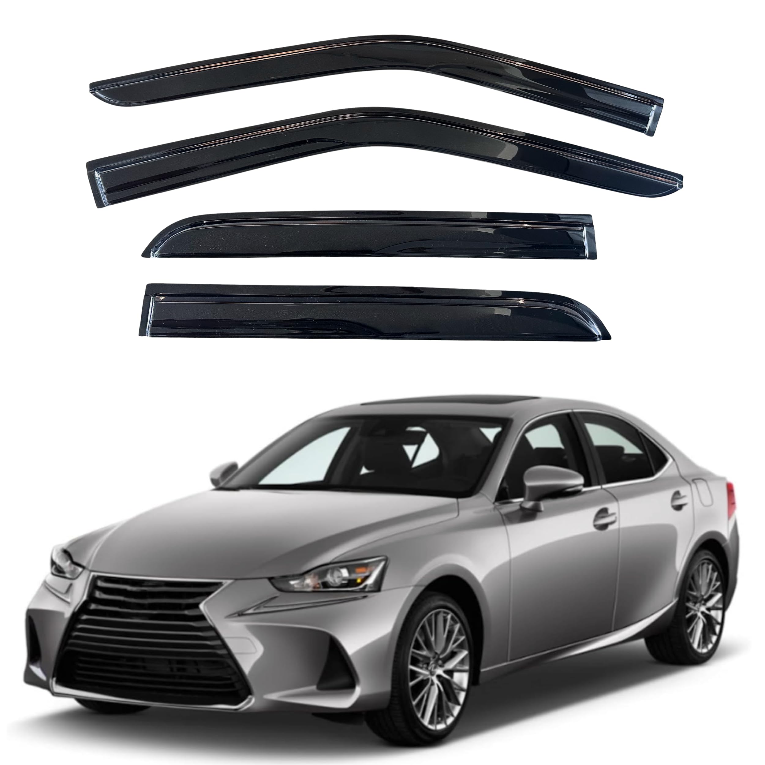 KPY Window Visor Compatible with Lexus IS200t IS250 IS300 IS350 ISF 2013-2020, Rain Guard Side Window Vent Deflectors Tape-On Style, 2013 2014 2015 2016 2017 2018 2019 2020